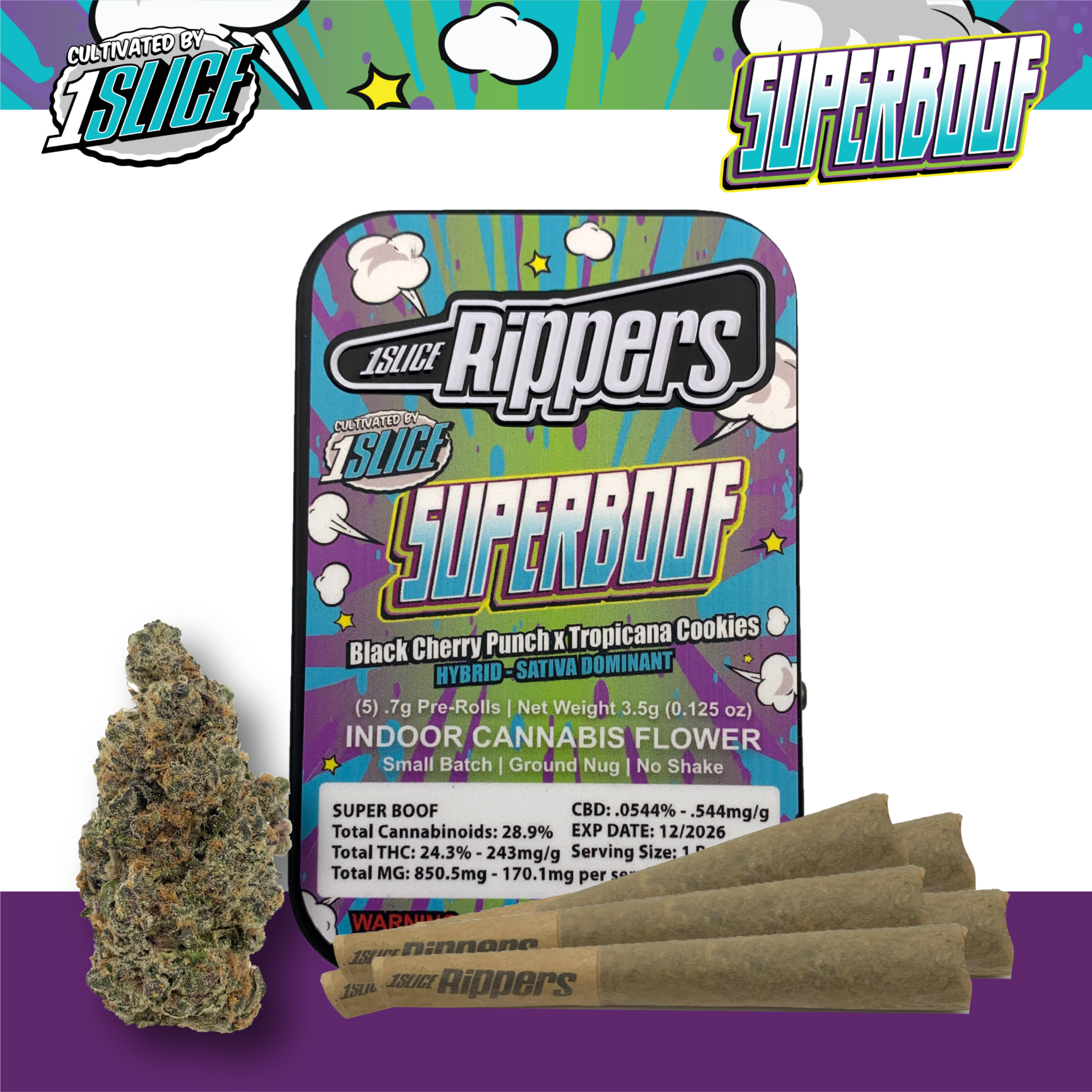 1Slice Superboof Pre-Rolls 5-pack (Hybrid Sativa) 24% {3.5g}