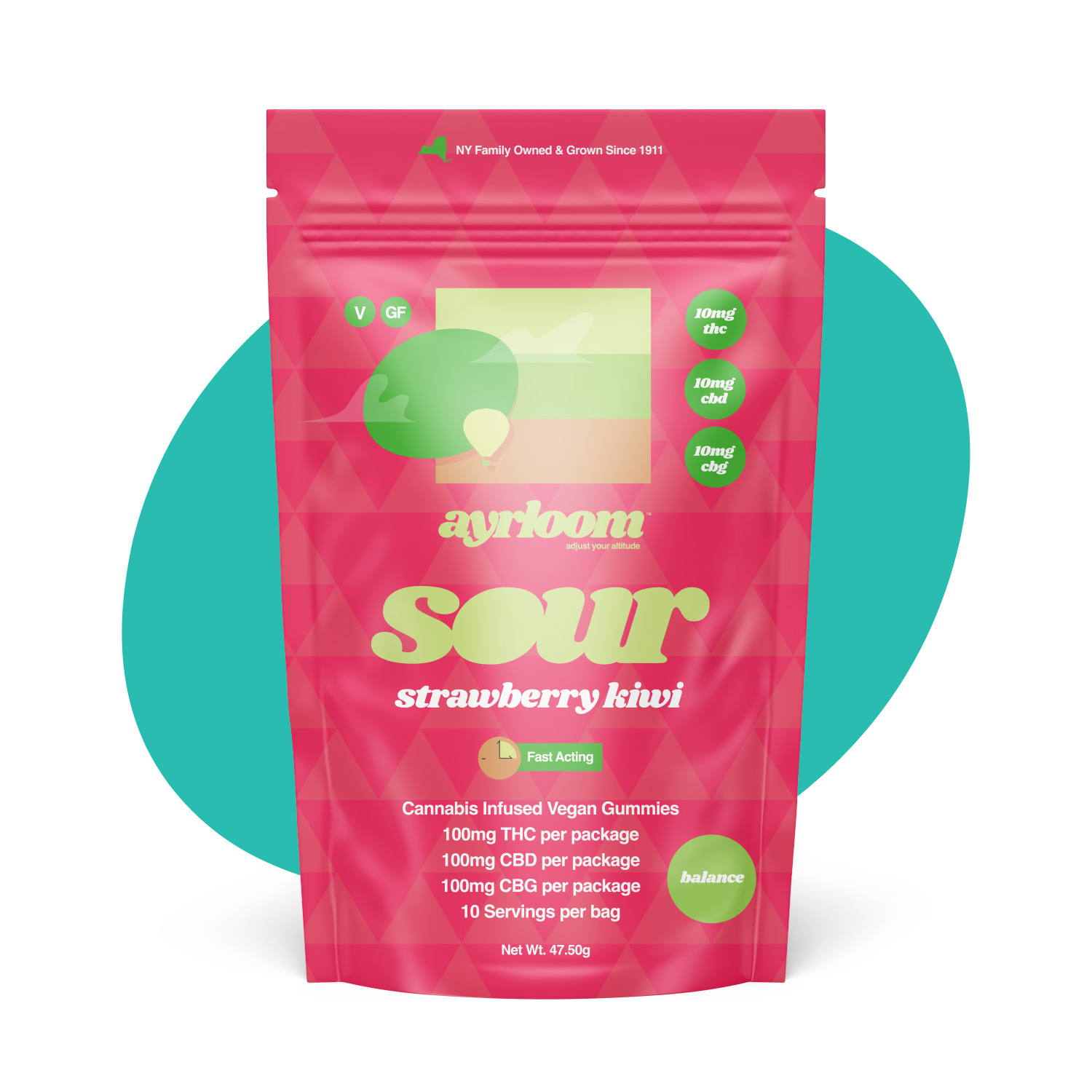 Ayrloom Sour Strawberry Kiwi 2:2 UP Edibles 10-pack (Sativa) {100mg}