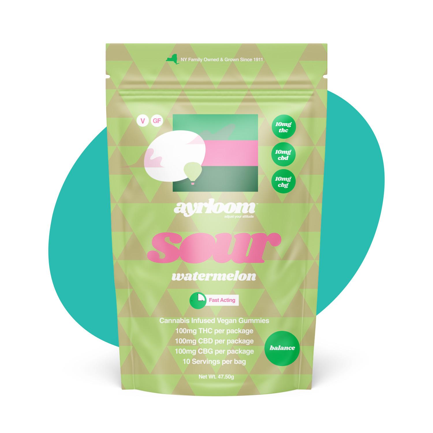 Ayrloom Sour Watermelon 1:1:1 Gummies 10-pack (Hybrid) {100mg}