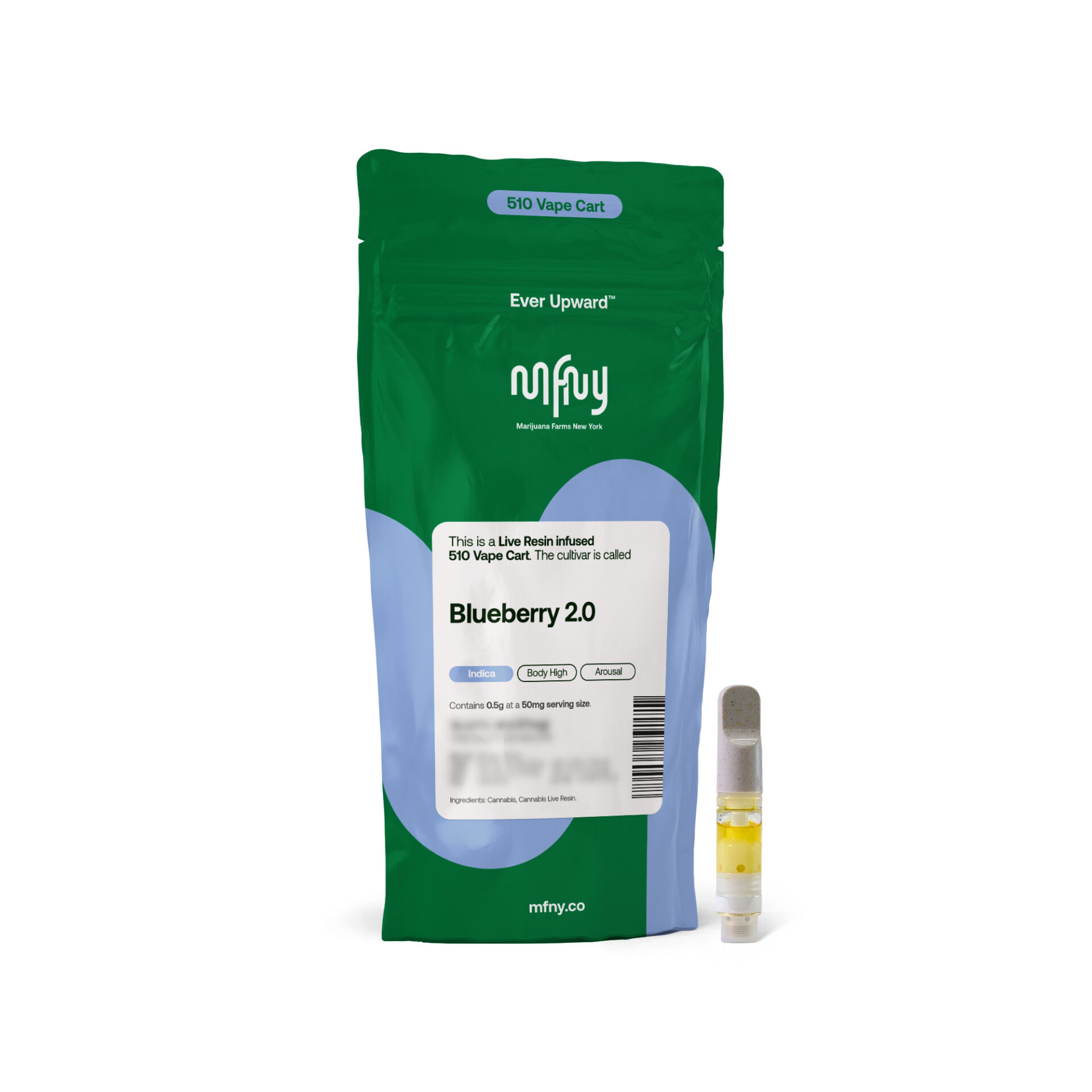 MFNY Blueberry 2.0 Live Resin Threaded Vape Cartridges  (Indica) 83% {.5g}