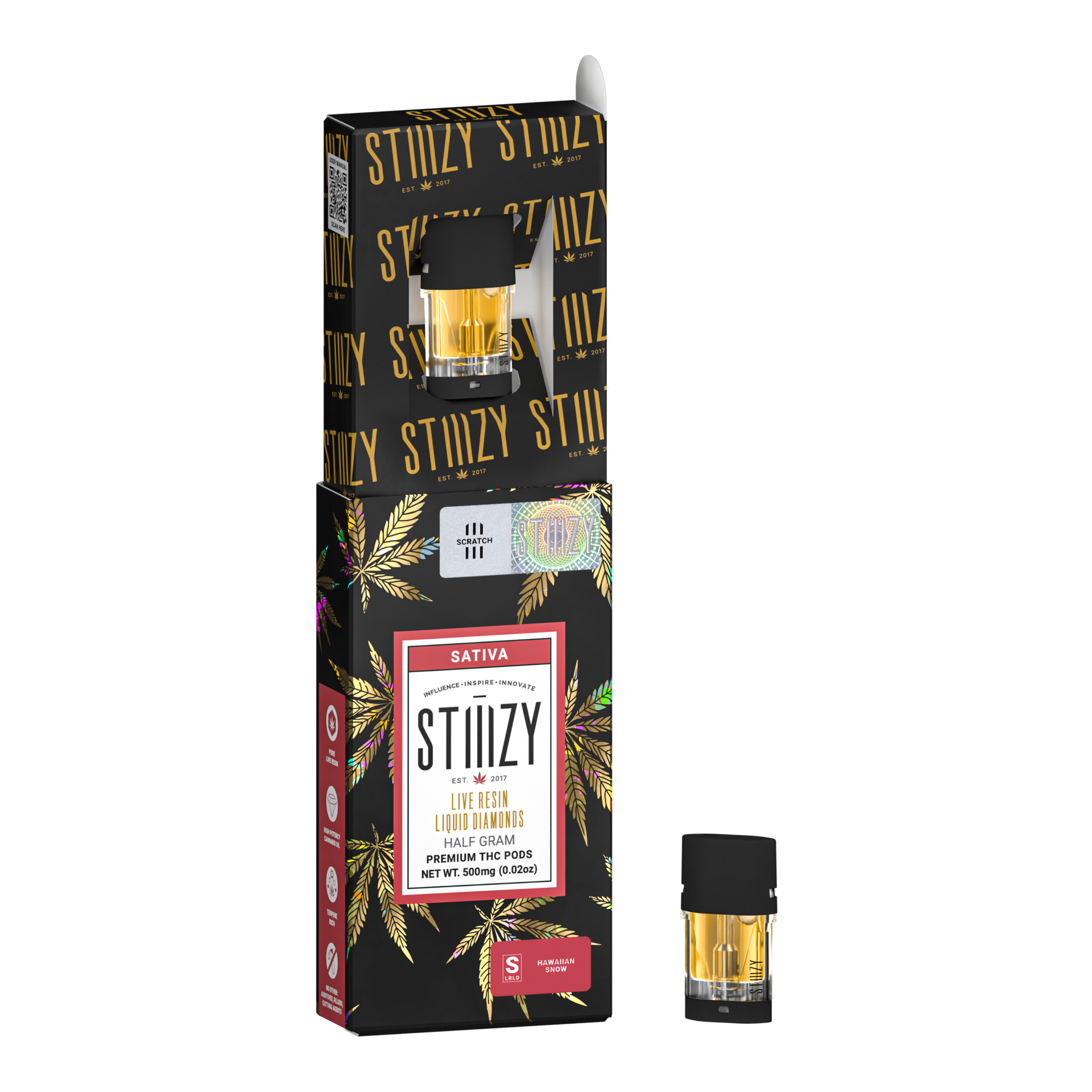 Stiiizy Hawaiin Snow Live Resin Vape Pods  (Sativa) {0.5g}