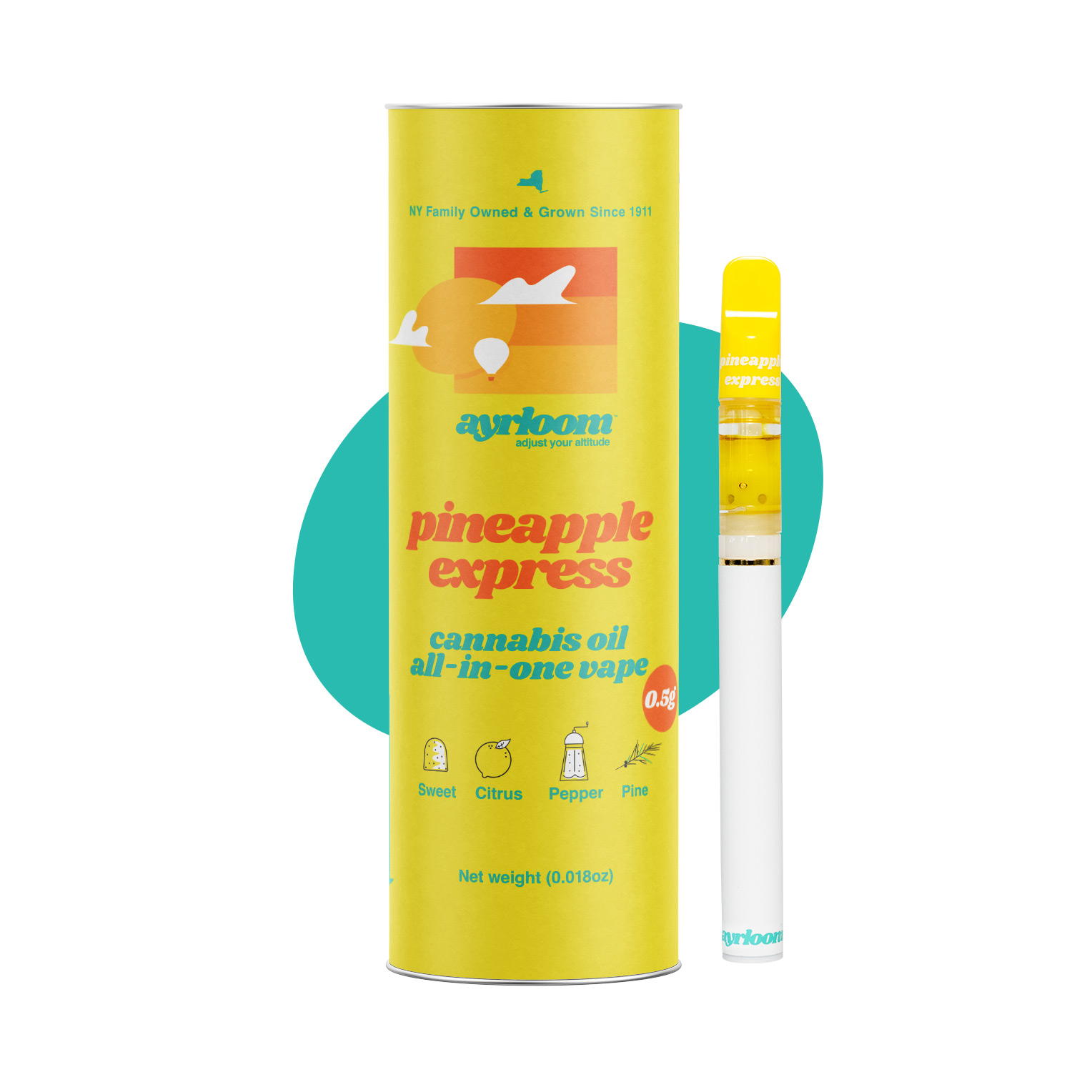 Ayrloom Pineapple Express Disposable Vapes  (Sativa) 90% {0.5g}