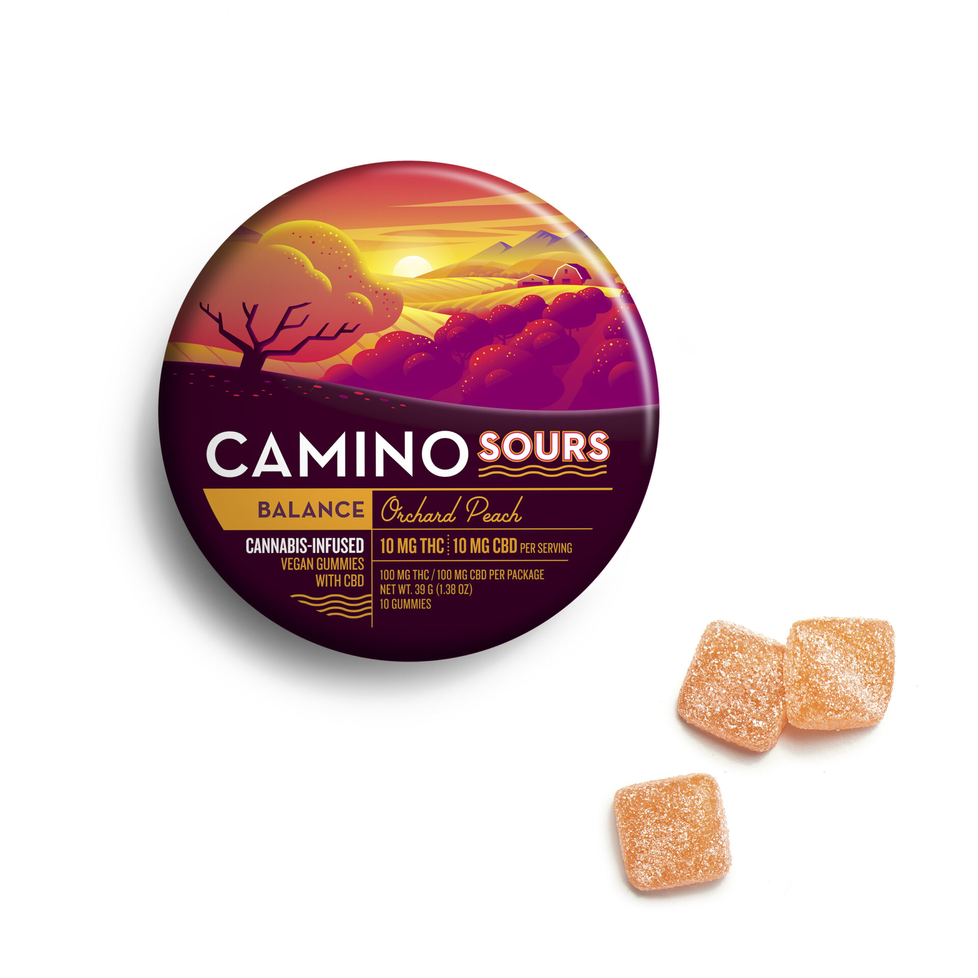 Camino Sours Orchard Peach Gummies 10-pack {100mg} - dup