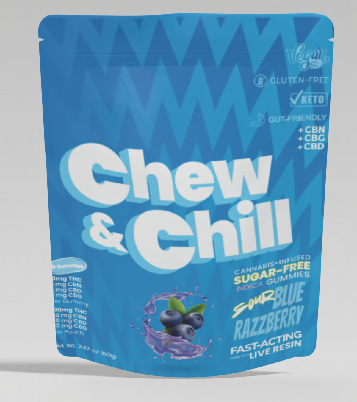 Chew & Chill Blue Raspberry Sour Blue Razzberry Gummies 10-pack (Indica) {100mg}