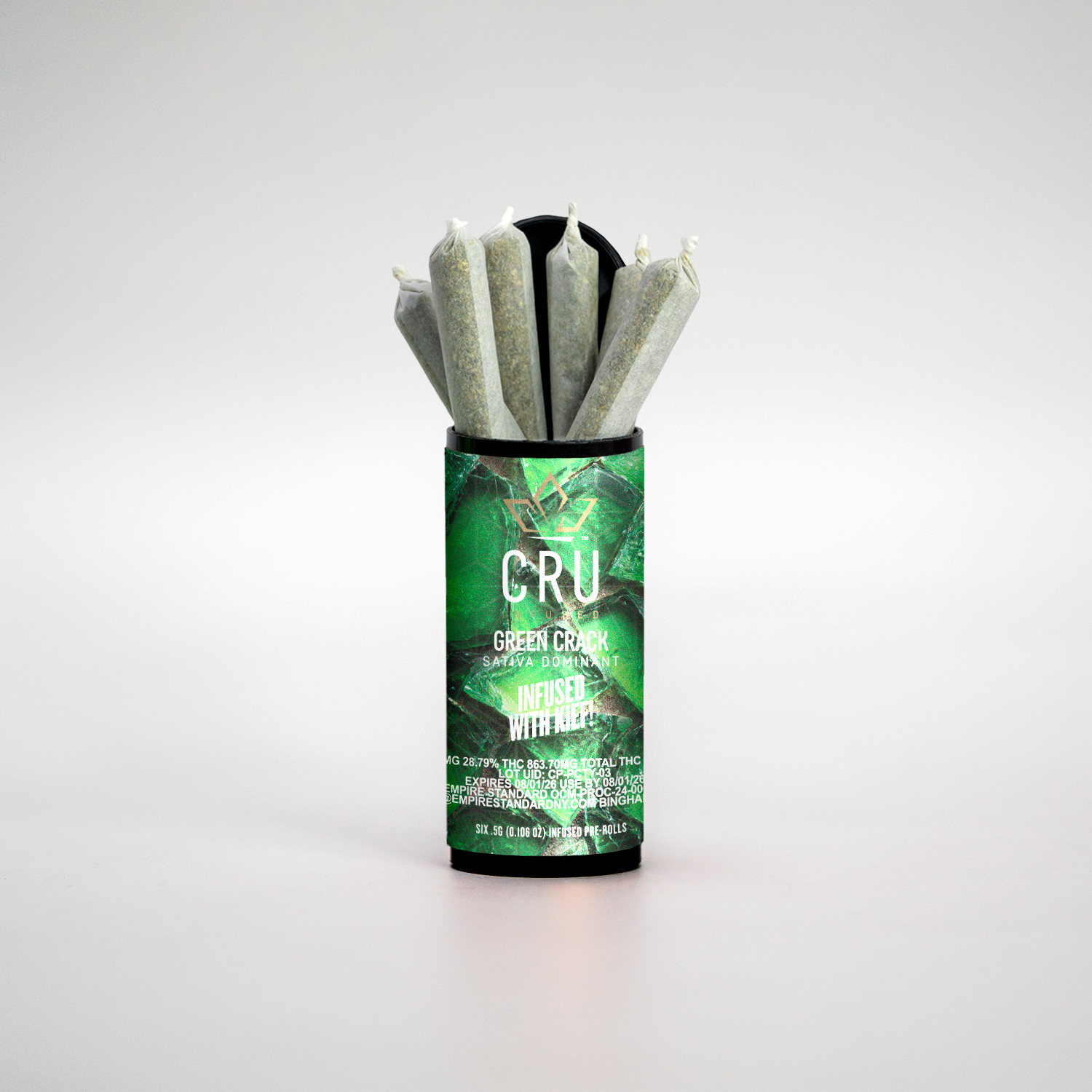 Cru Green Crack Infused Pre-Rolls 6-pack (Sativa) 28% {3g}