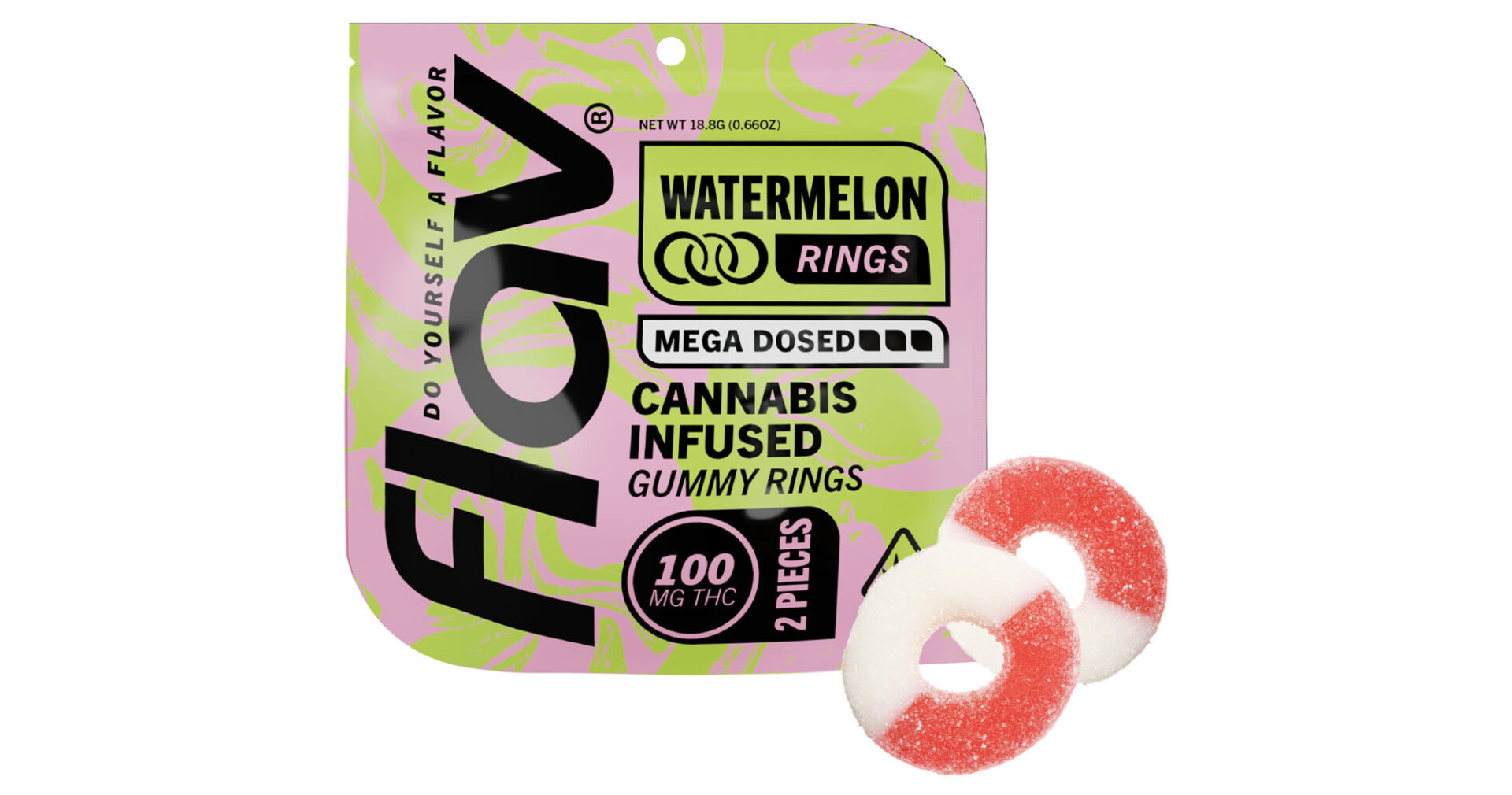 Flav Watermelon Mega Rings Gummies 2-pack (Hybrid) {100mg}