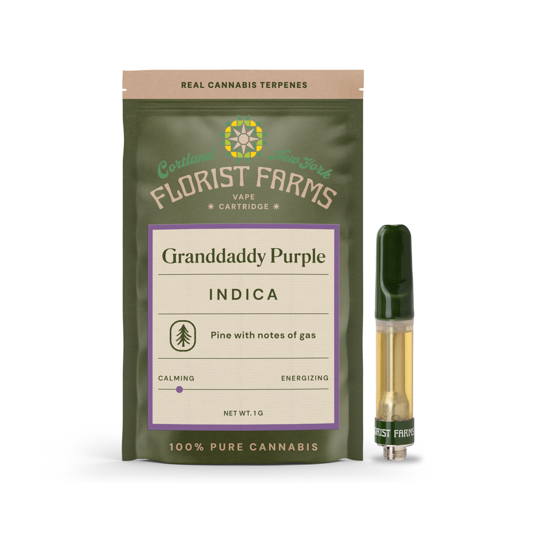 Florist Farms Grand Daddy Purp Threaded Vape Cartridges  (Indica) 86% {1g}
