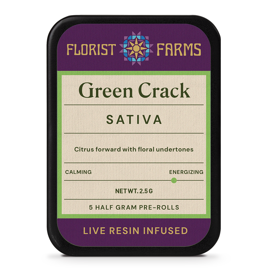 Florist Farms Green Crack Live Resin Infused Pre-Rolls 5-pack (Sativa) 39% {2.5g}