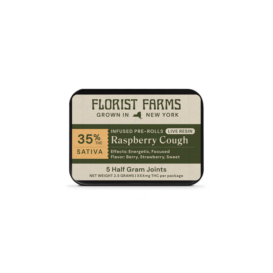 Florist Farms Infused Pre Rolls Joint 5 Pack Raspberry Cough Live Resin
