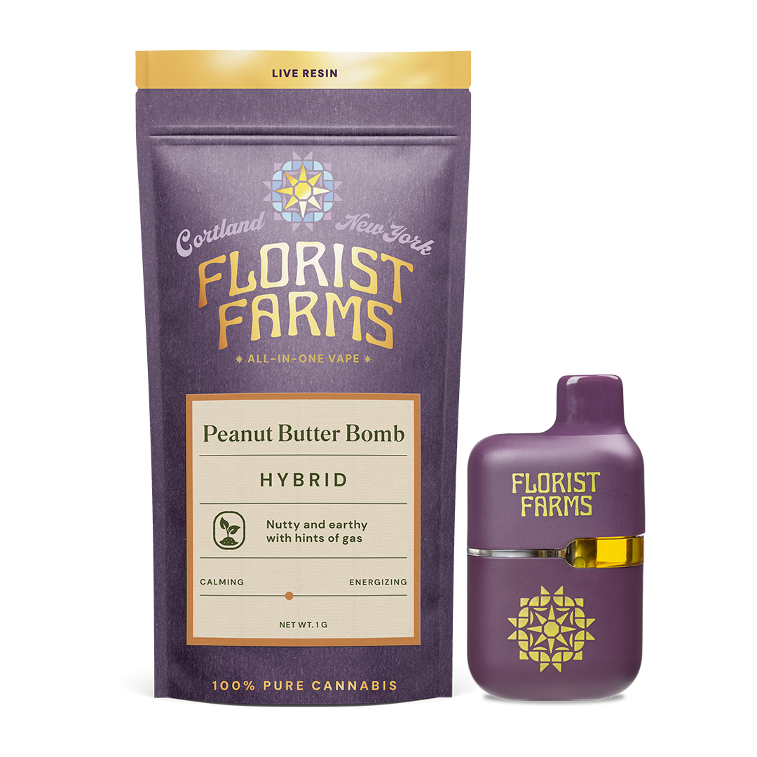 Florist Farms Peanut Butter Bomb Live Resin Disposable Vapes  (Hybrid) 83% {1g}