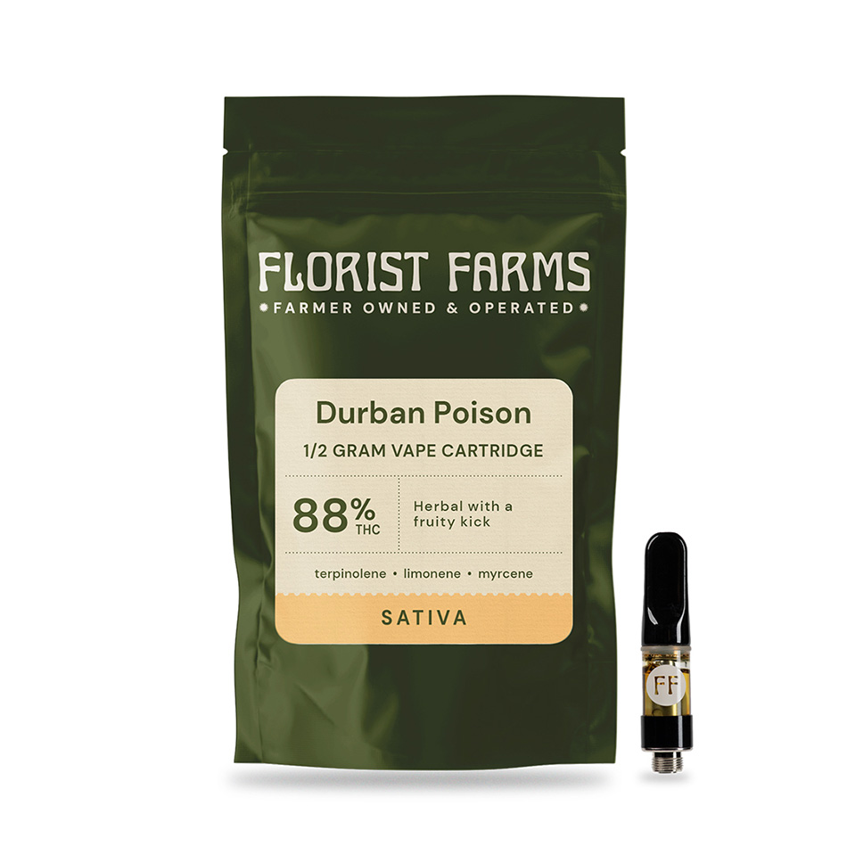 Florist Farms Vape Mylar Durban Poison Vape Cartridge Half Gram