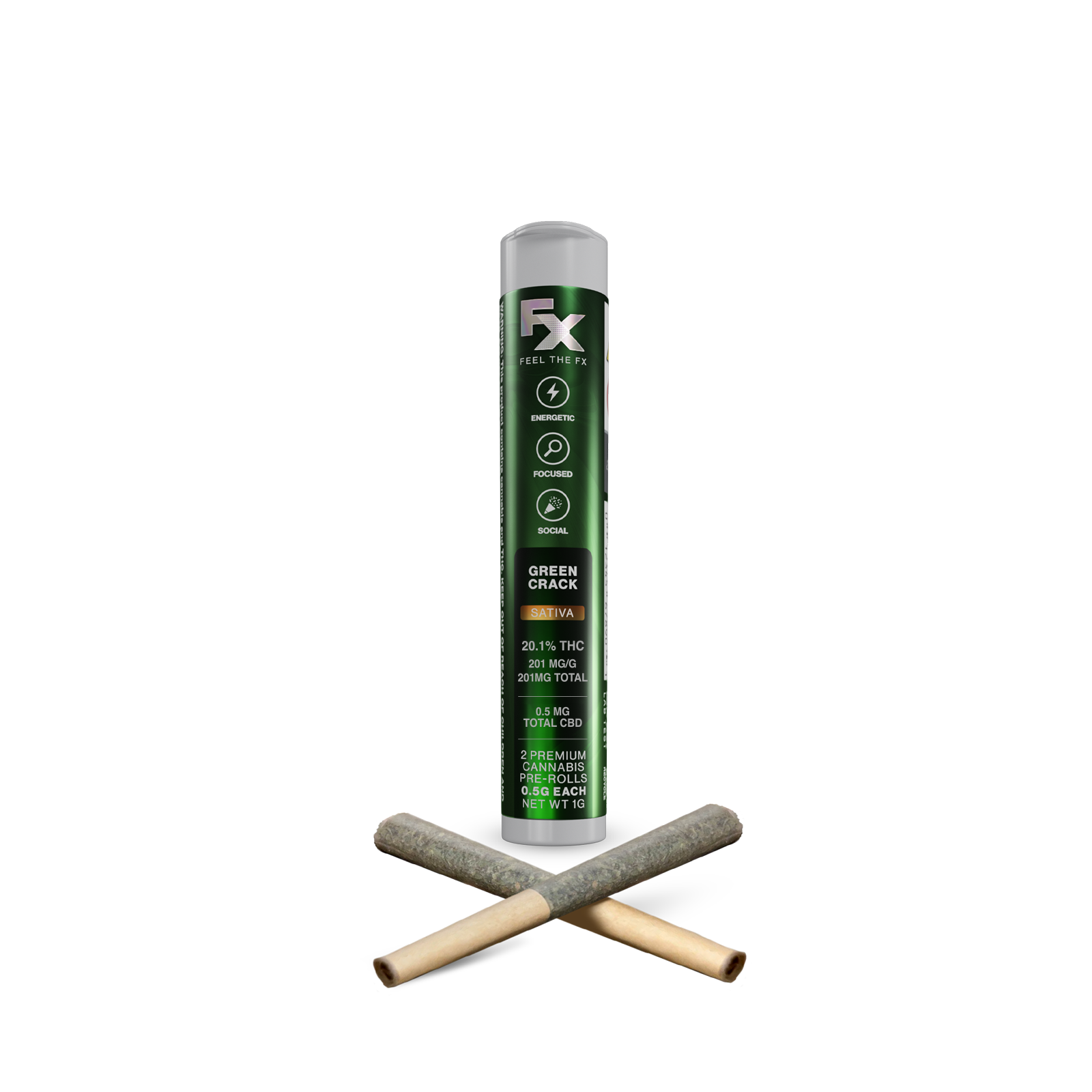 FX Green Crack Pre-Rolls 2-pack (Sativa) 20% {1g}