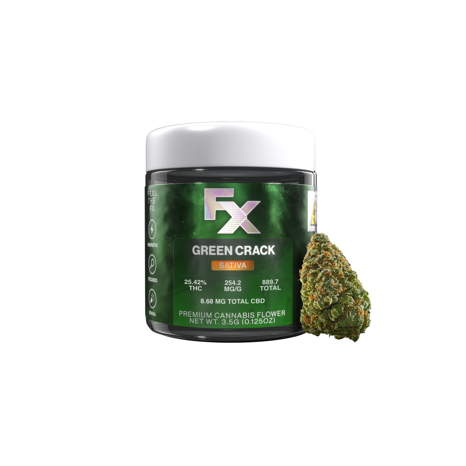 FX Green Crack Flower  (Sativa) 25% {3.5g}