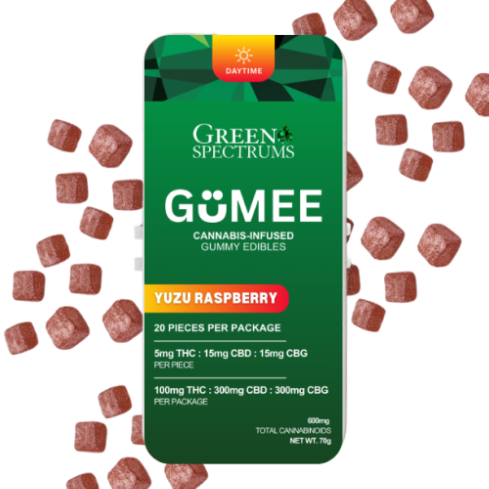 Green Spectrums Yuzu Raspberry 1:3:3 Gummies 20-pack (Hybrid Sativa) {100mg}