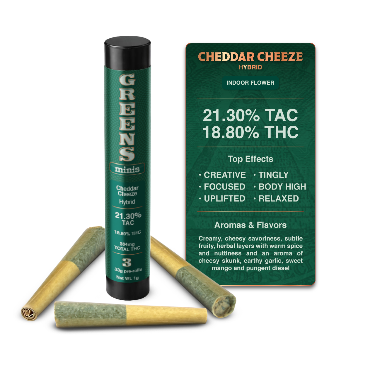 Greens Cheddar Cheeze Pre-Rolls 3-pack (Hybrid) 21% {1g}
