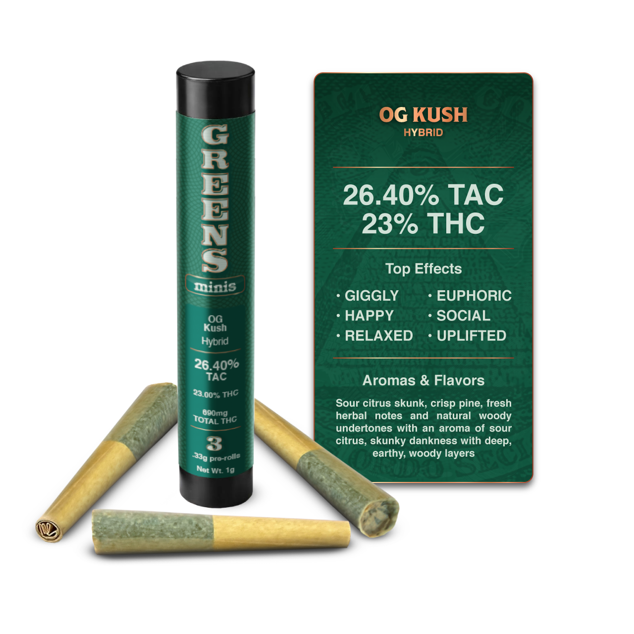Greens OG Kush Pre-Rolls 3-pack (Hybrid) 23% {1g}