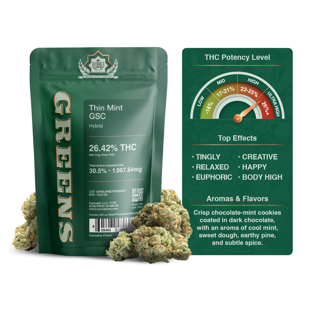 Greens Thin Mint GSC Flower  (Hybrid) 26% {3.5g}