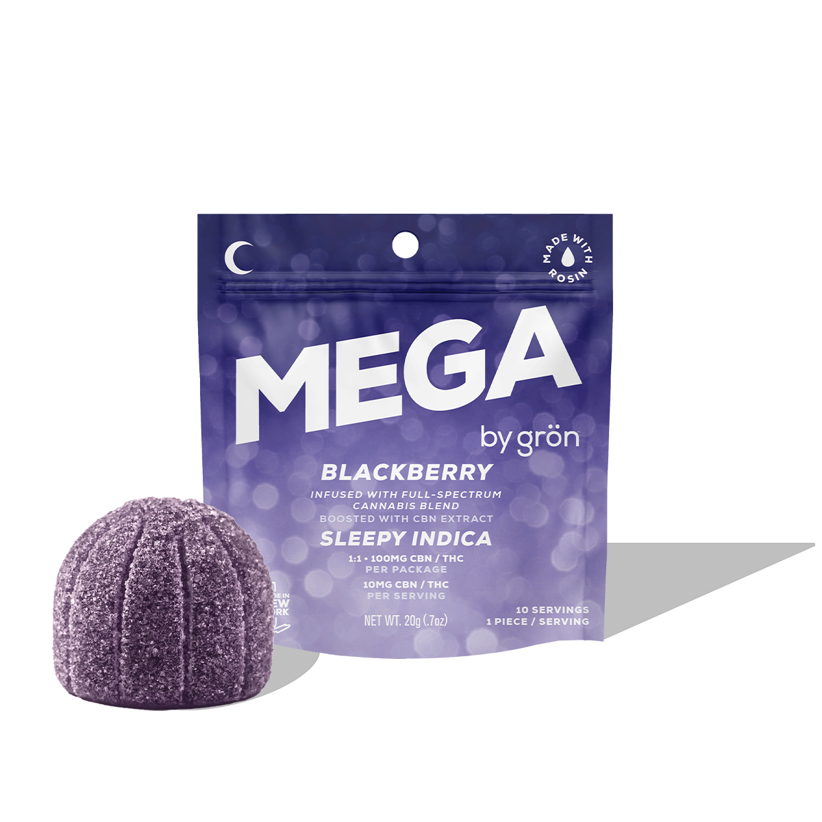 Gron Blackberry 1:1 CBN:THC Mega Pearl Gummies (Indica) {100mg}