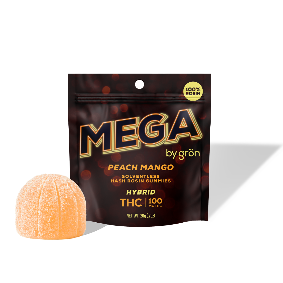 Grön Peach Mango Rosin Mega Gummy {100mg}