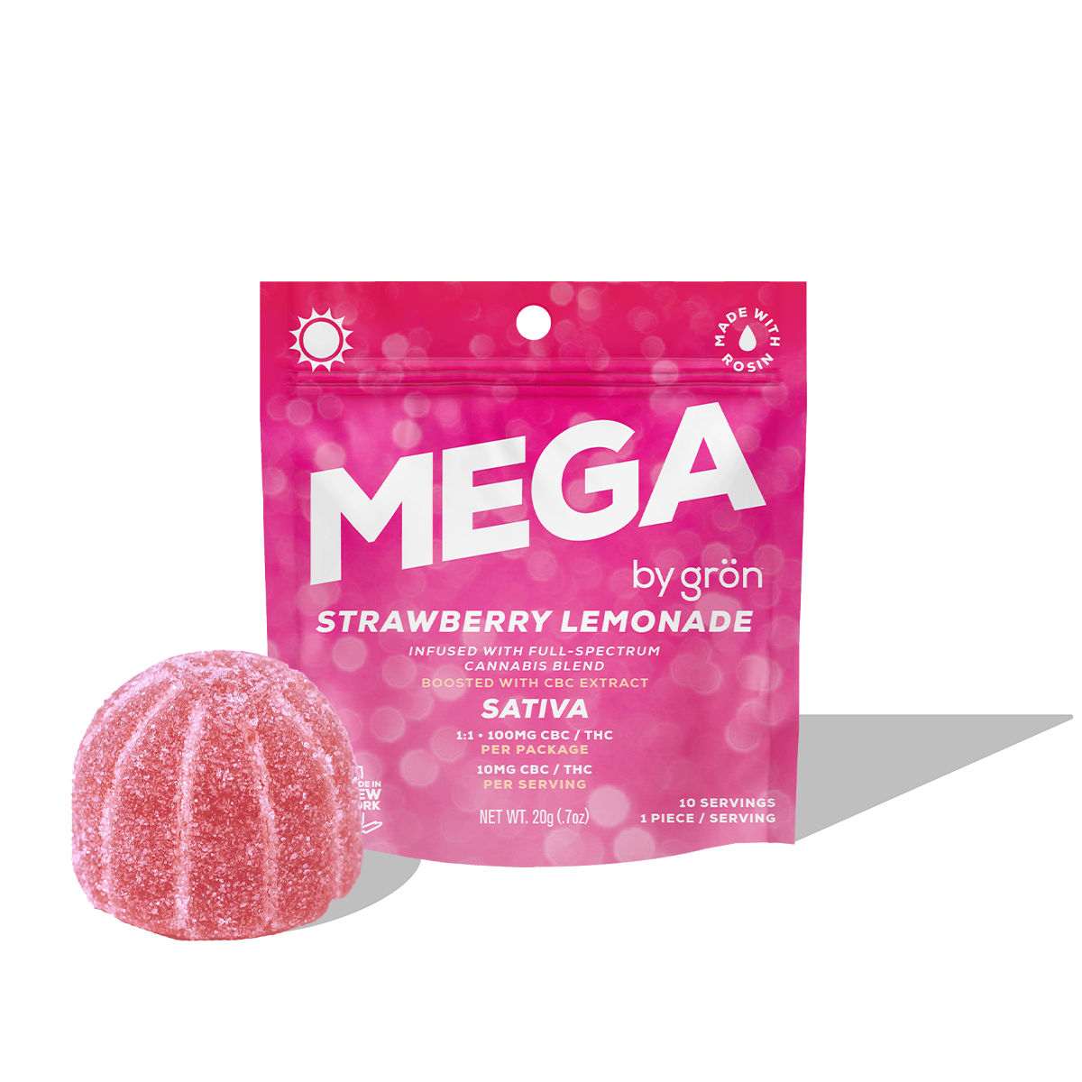 Grön Strawberry Lemonade 1:1 THC:CBC Mega Gummy (Sativa) {100mg}
