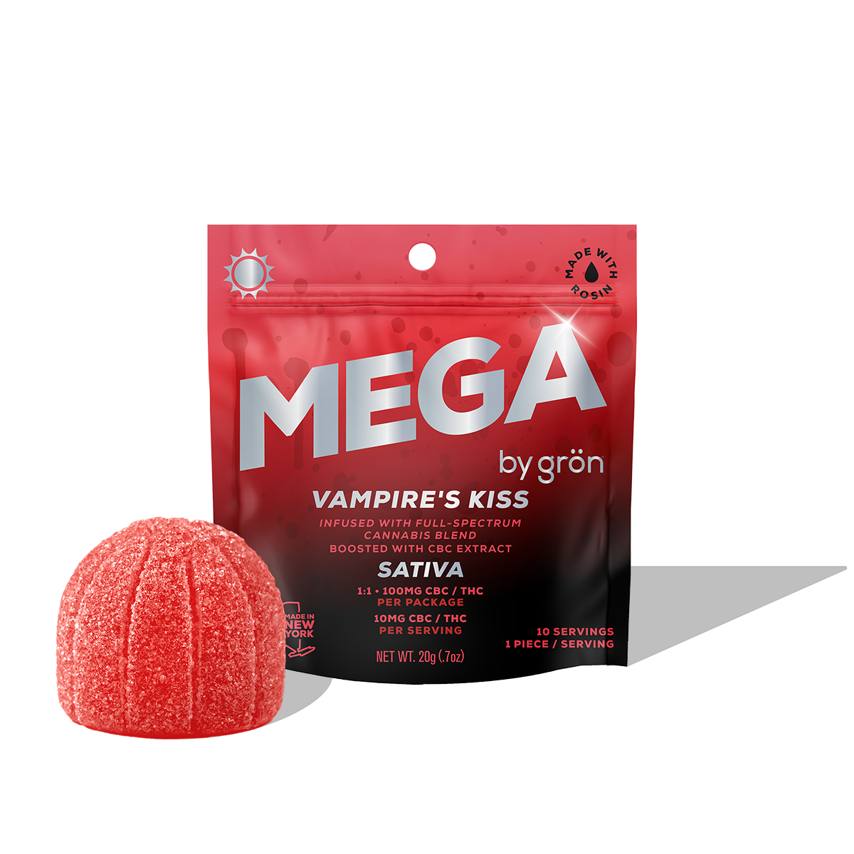 Grön Vampire's Kiss 1:1 CBC/THC Mega Gummy (Sativa) {100mg}