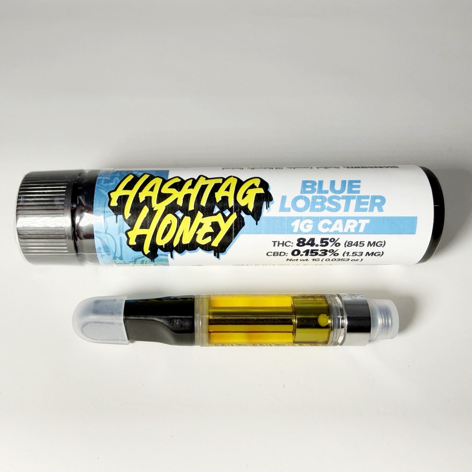 Hashtag Honey Blue Lobster Threaded Vape Cartridges  (Indica) 84% {1g}
