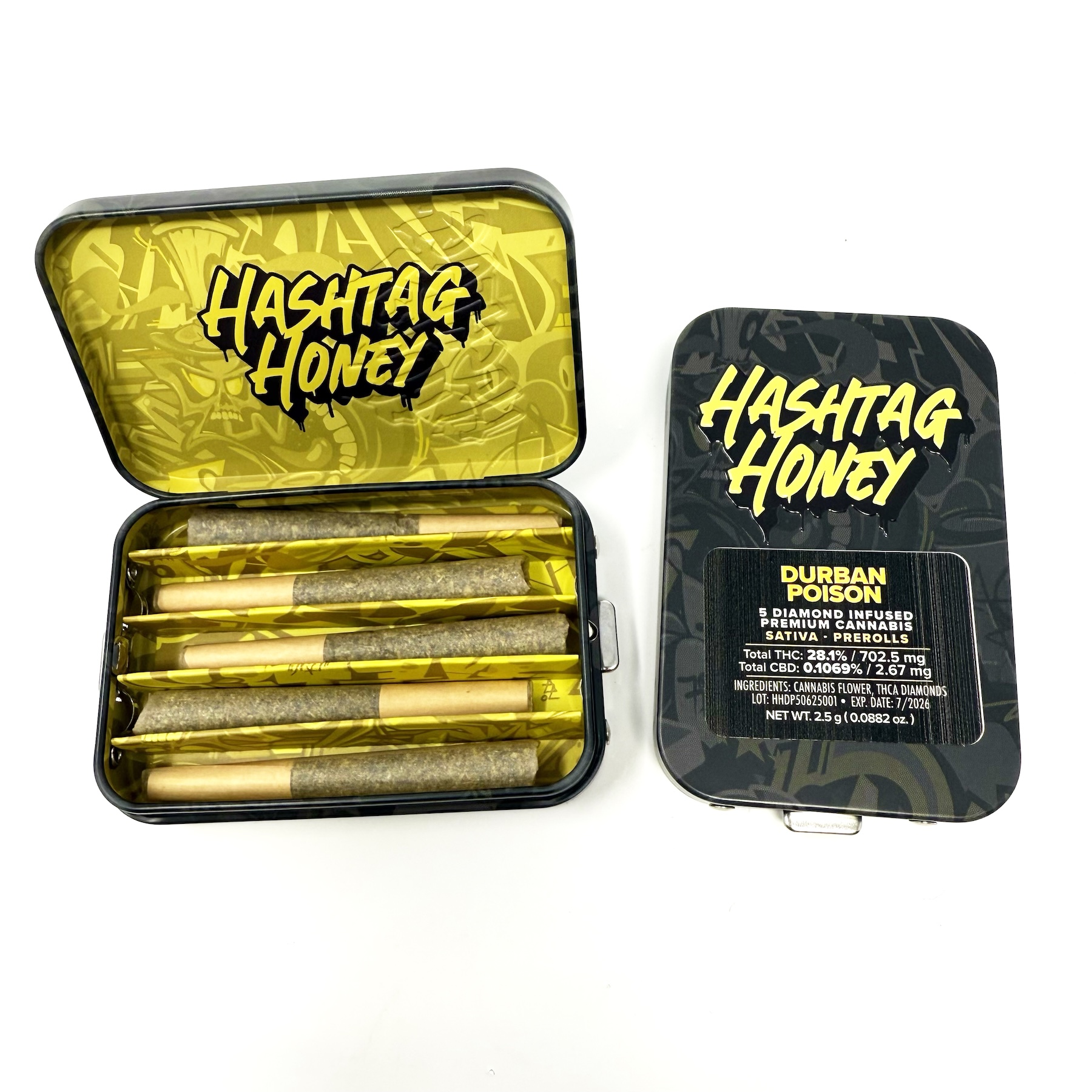 Hashtag Honey Durban Poison Diamond Infused Pre-Rolls 5-pack (Sativa) 28.1% {2.5g}
