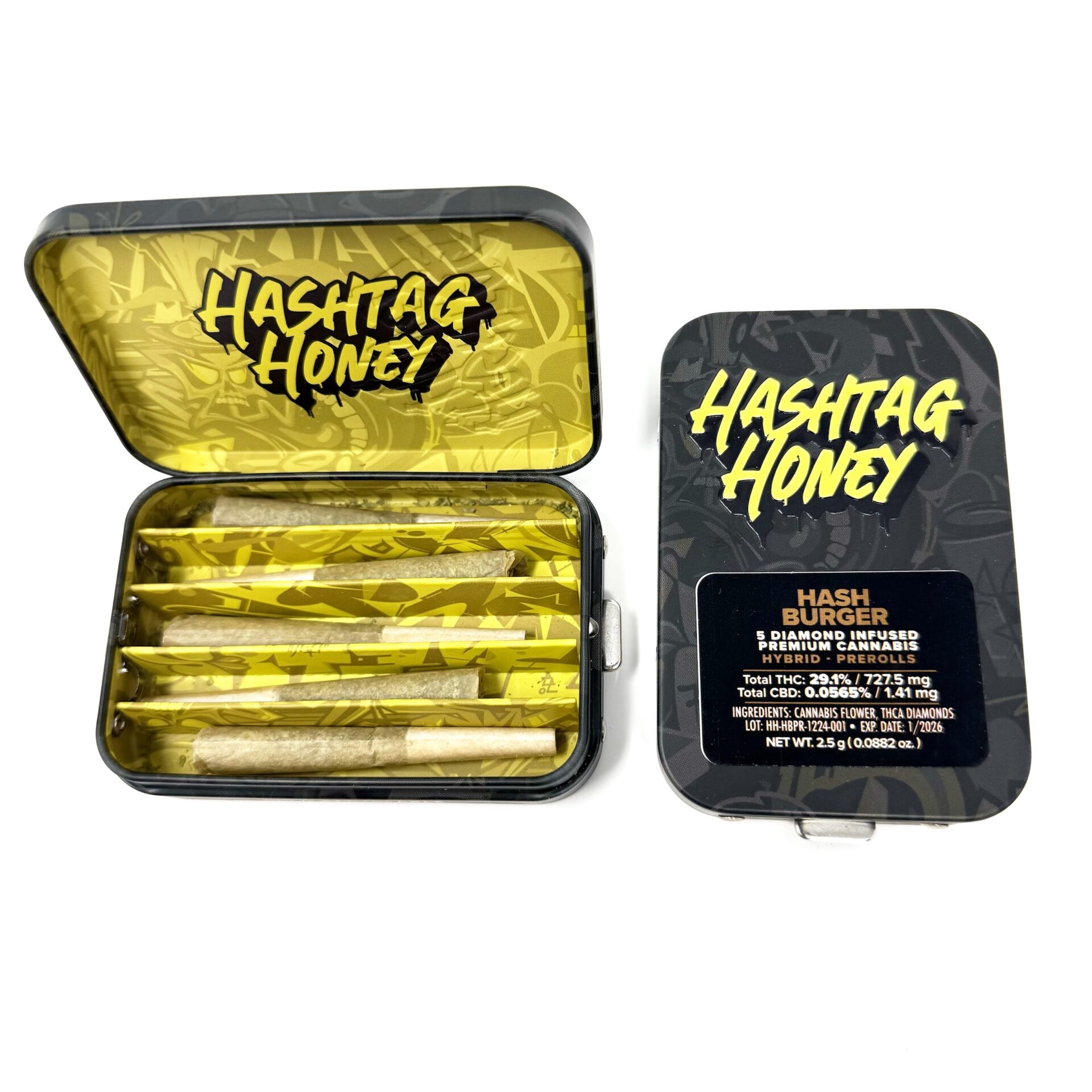 Hashtag Honey Hash Burger Diamond Infused Pre-Rolls 5-pack (Hybrid) 29% {2.5g}