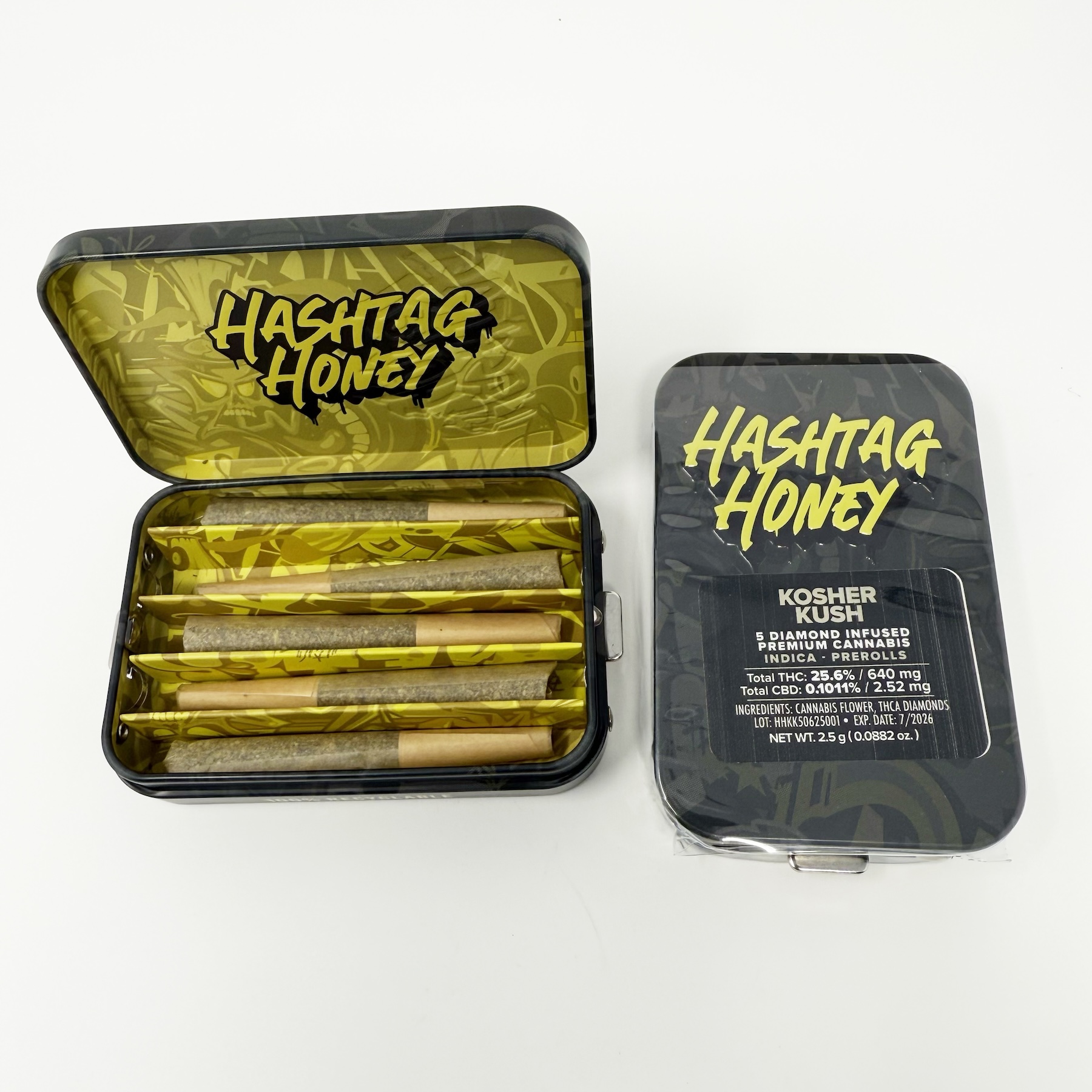 Hashtag Honey Kosher Kush Diamond Infused Pre-Rolls 5-pack (Hybrid Indica) 25.6% {2.5g}