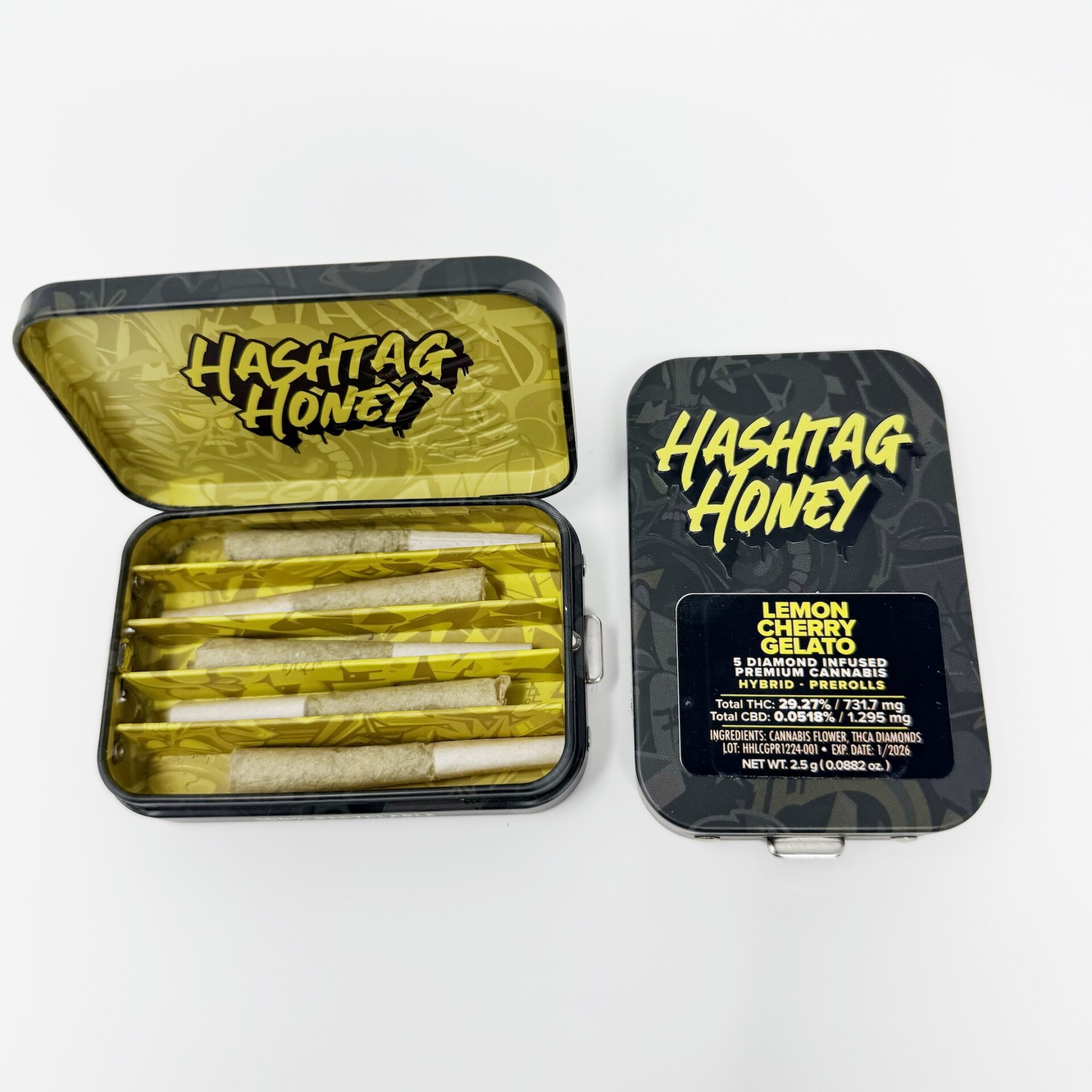 Hashtag Honey Lemon Cherry Gelato Diamond Infused Pre-Rolls 5-pack (Hybrid) 2.5% {2.5g}
