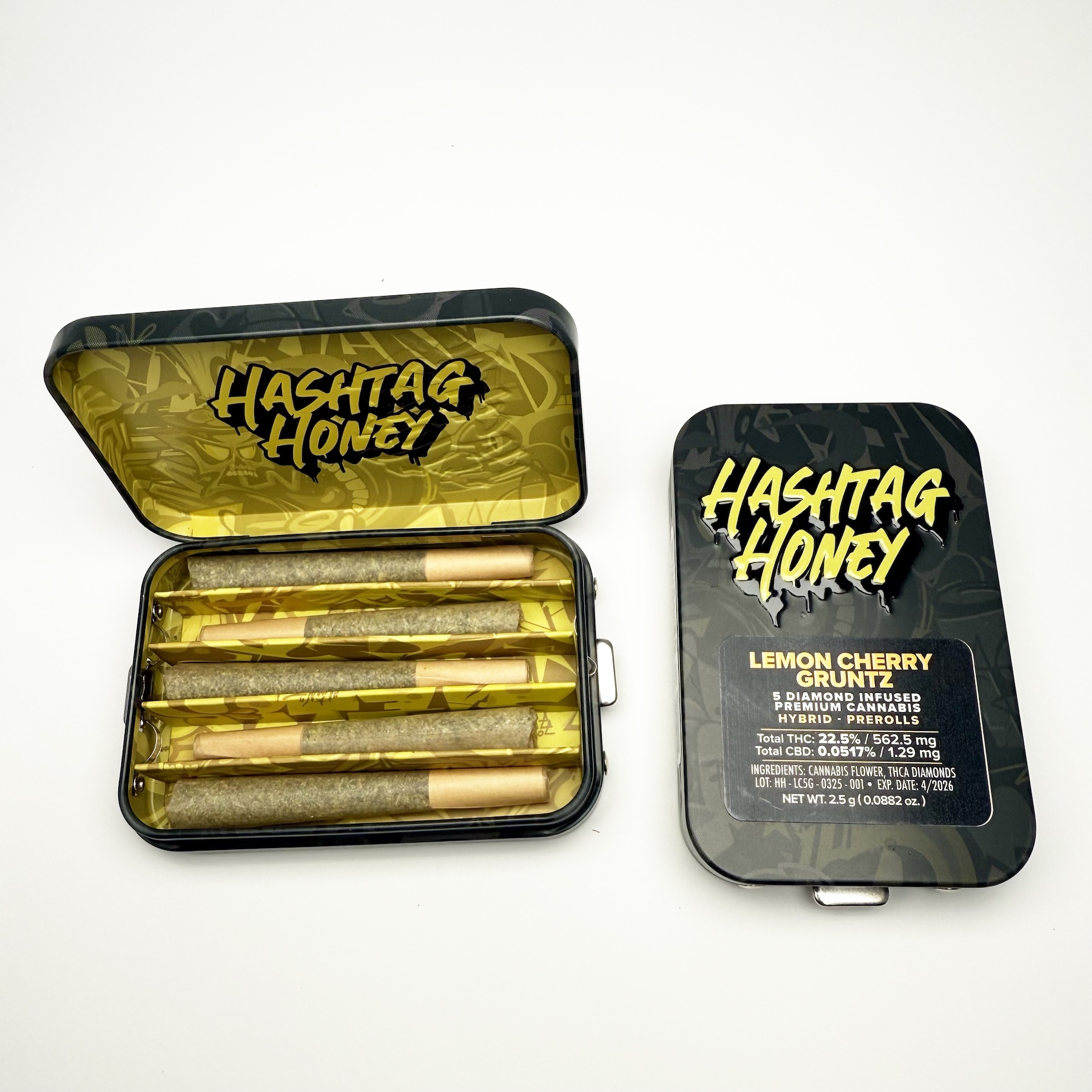 Hashtag Honey Lemon Cherry Gruntz Diamond Infused Pre-Rolls 5-pack (Hybrid) 22% {2.5g}