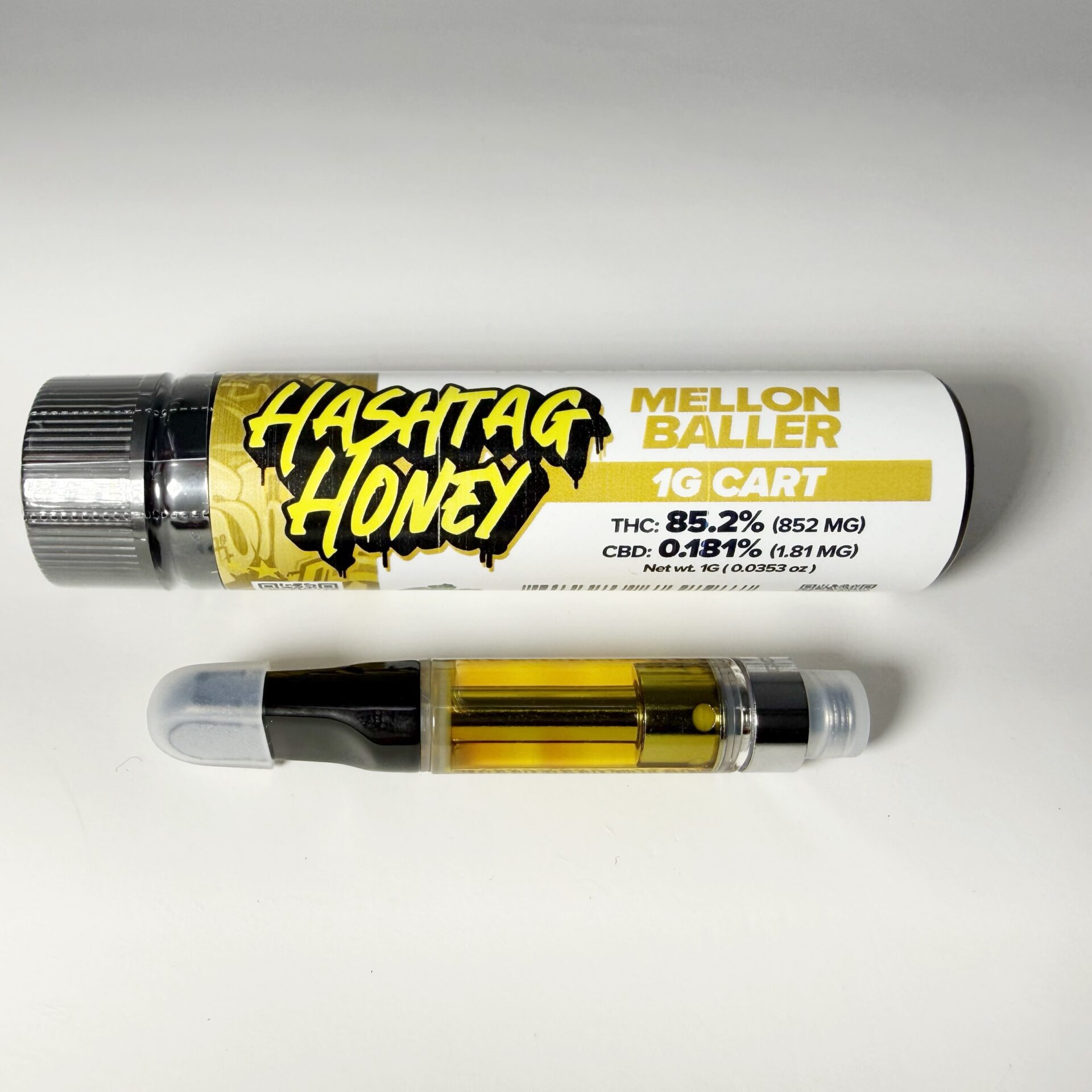 Hashtag Honey Melon Baller Threaded Vape Cartridges  (Hybrid) 85% {1g}