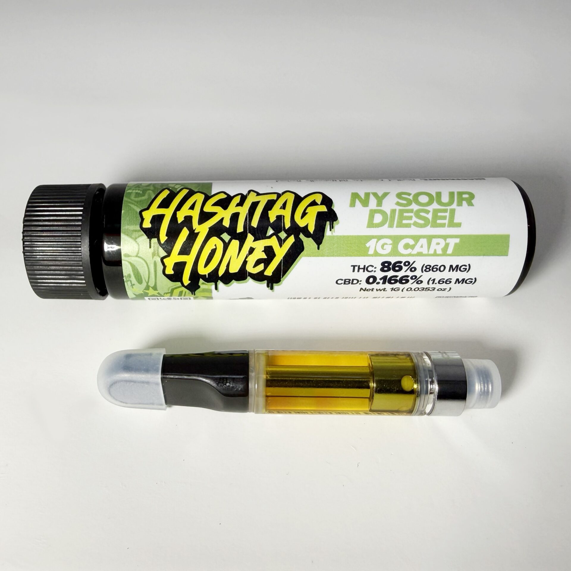 Hashtag Honey NY Sour Diesel Threaded Vape Cartridges  (Sativa) 86% {1g}