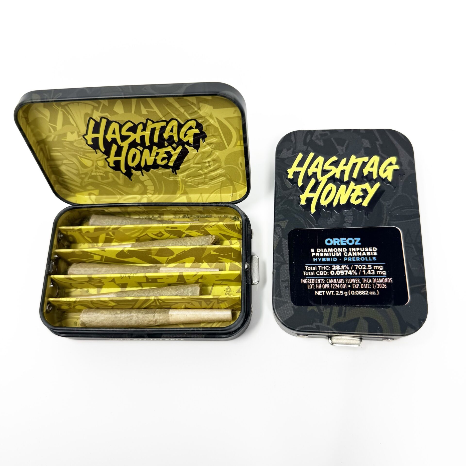 Hashtag Honey Oreoz Diamond Infused Pre-Rolls 5-pack (Hybrid) 28% {2.5g}