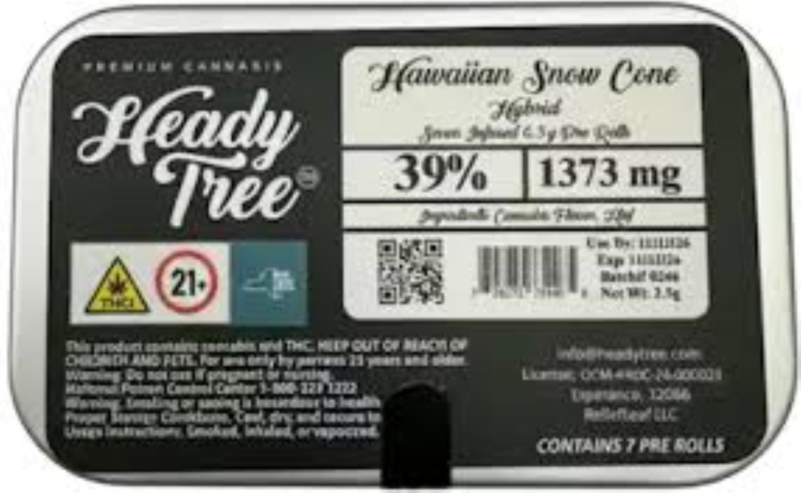 Heady Tree Hawaiian Snow Cone Infused Pre-Rolls 7-pack (Hybrid) 39% {3.5g}