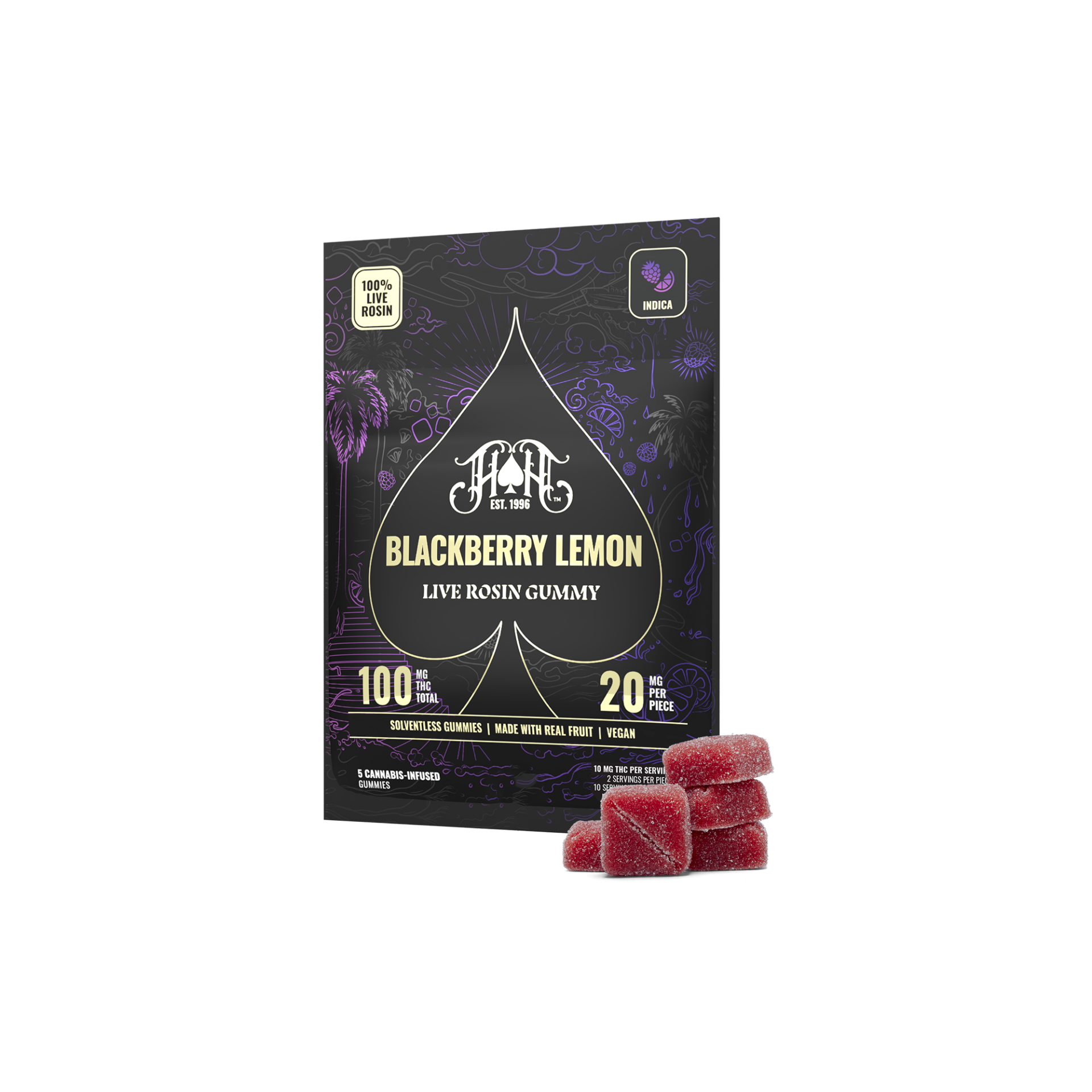 Heavy Hitters Blackberry Lemon Live Rosin Gummies 5-pack (Indica) {100mg}