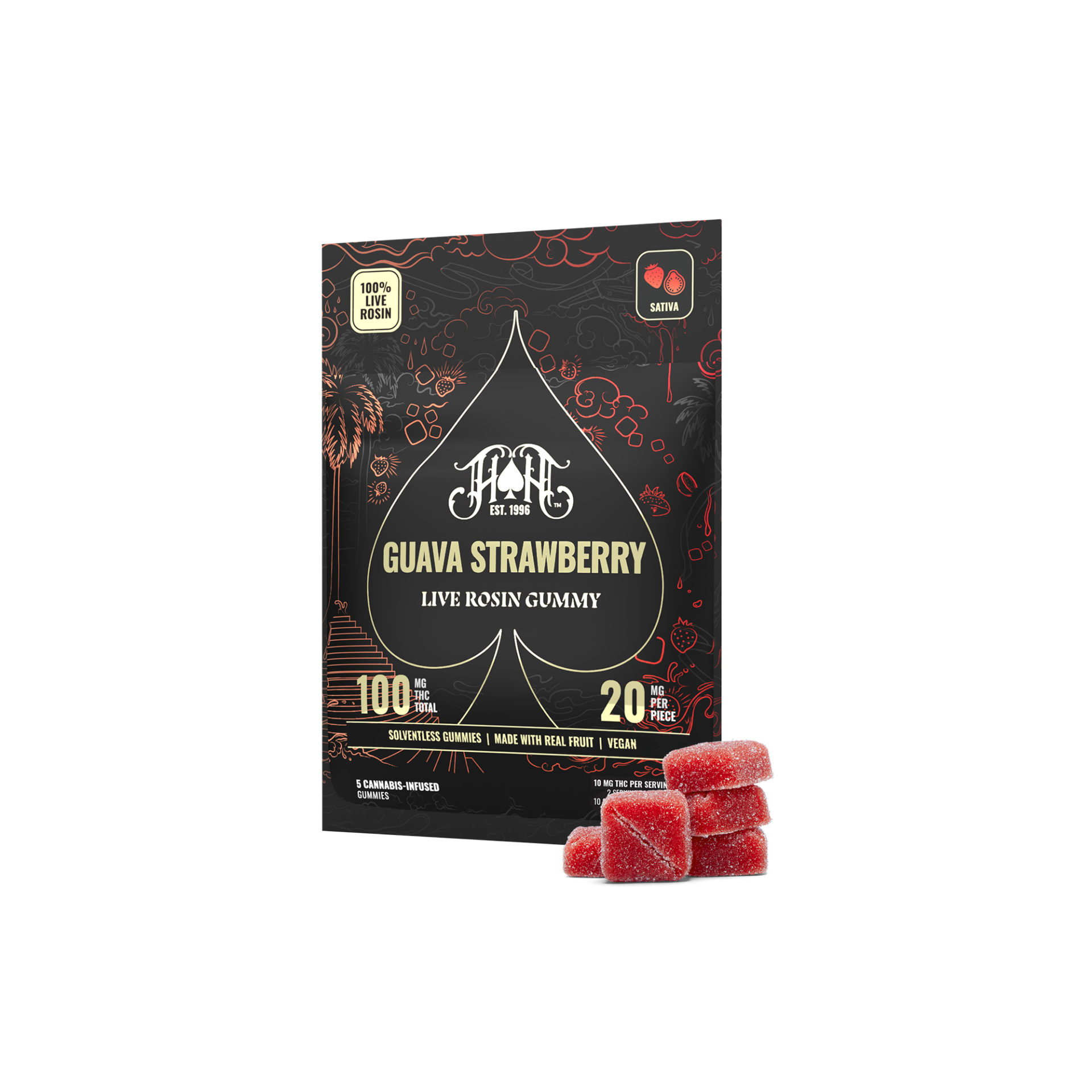 Heavy Hitters Guava Strawberry Live Rosin Gummies 5-pack (Sativa) {100mg}