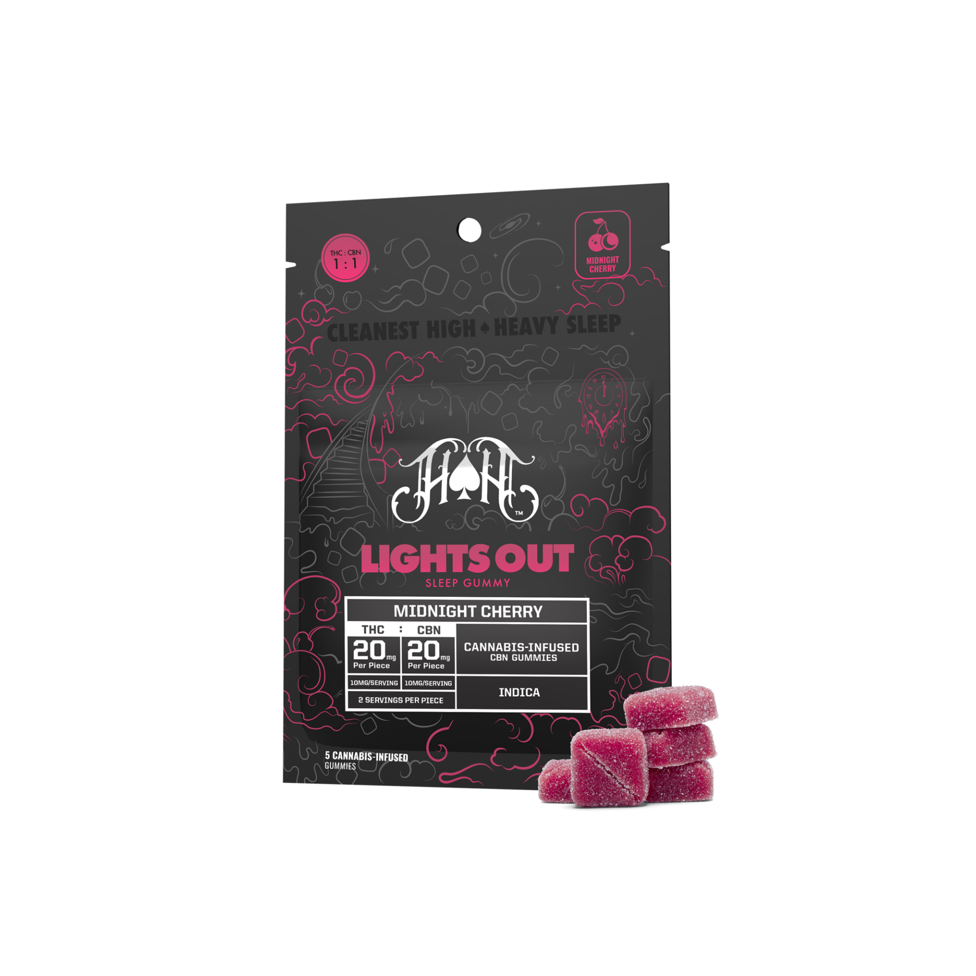 Heavy Hitters Lights Out Midnight Cherry 1:1 THC:CBN Gummy (Indica) {100mg}