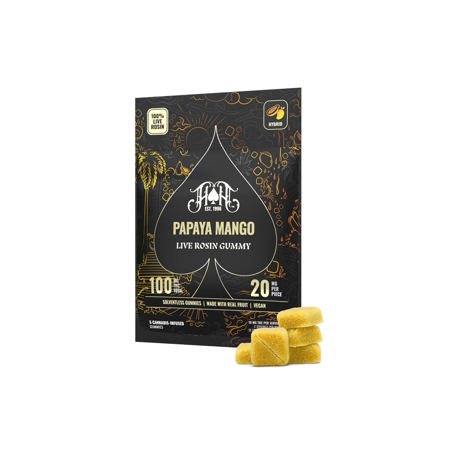 Heavy Hitters Papaya Mango Live Rosin Gummies 5-pack (Hybrid) {100mg}