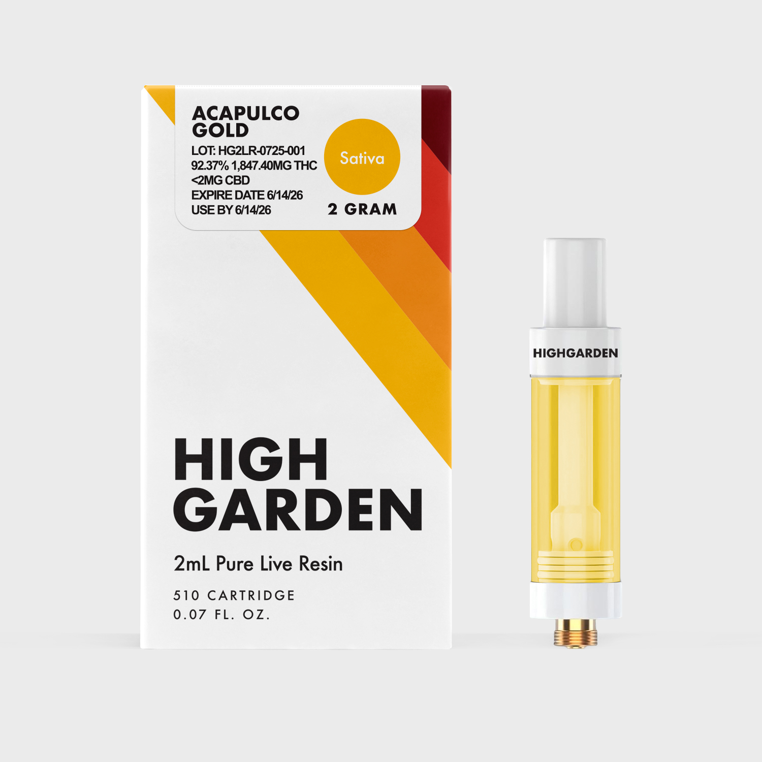 High Garden Acapulco Gold Live Resin Threaded Vape Cartridges  (Sativa) 92% {2g}