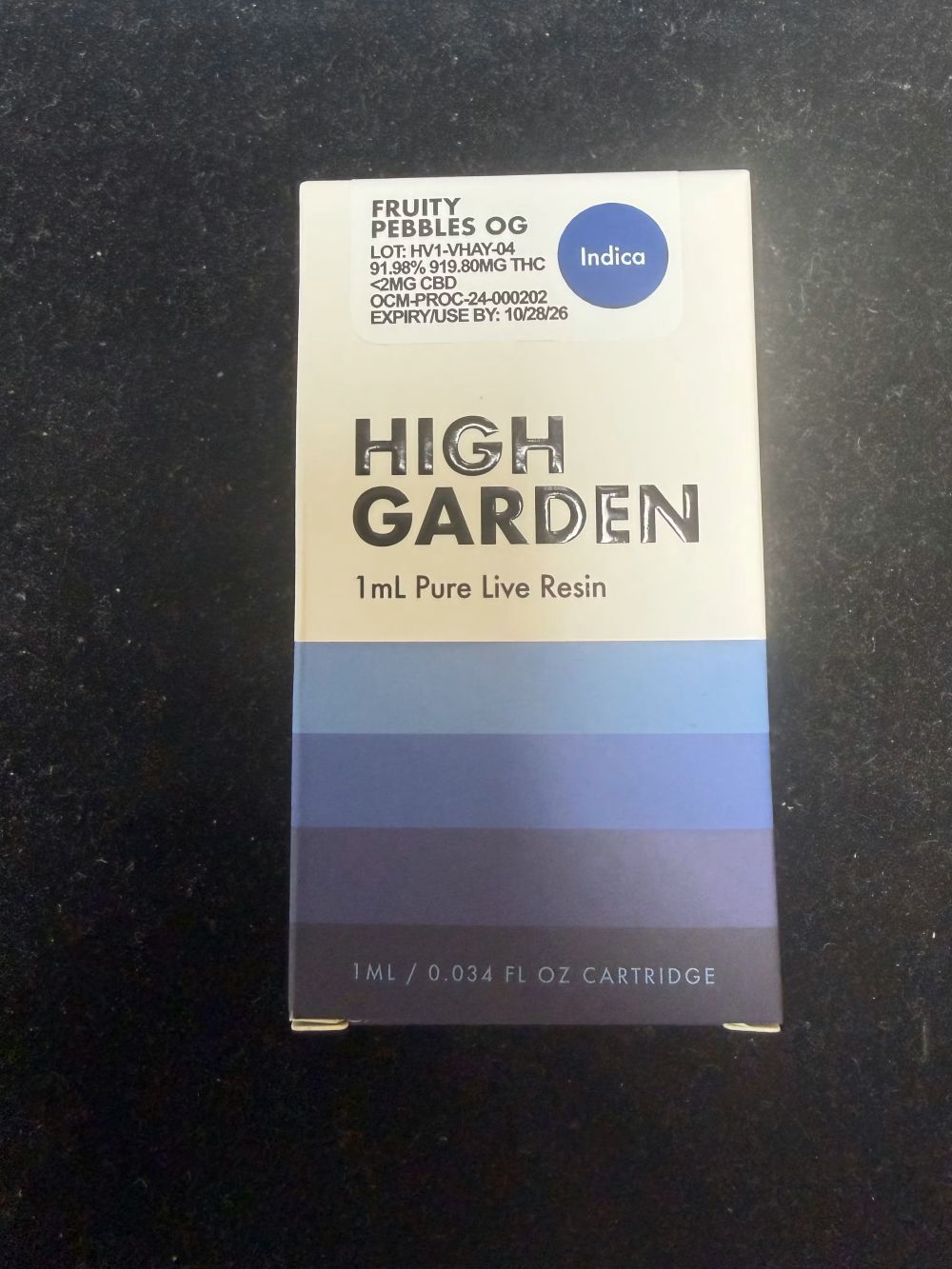 High Garden Fruity Pebbles OG Live Resin Threaded Vape Cartridges (Indica) 91.98% {1g}