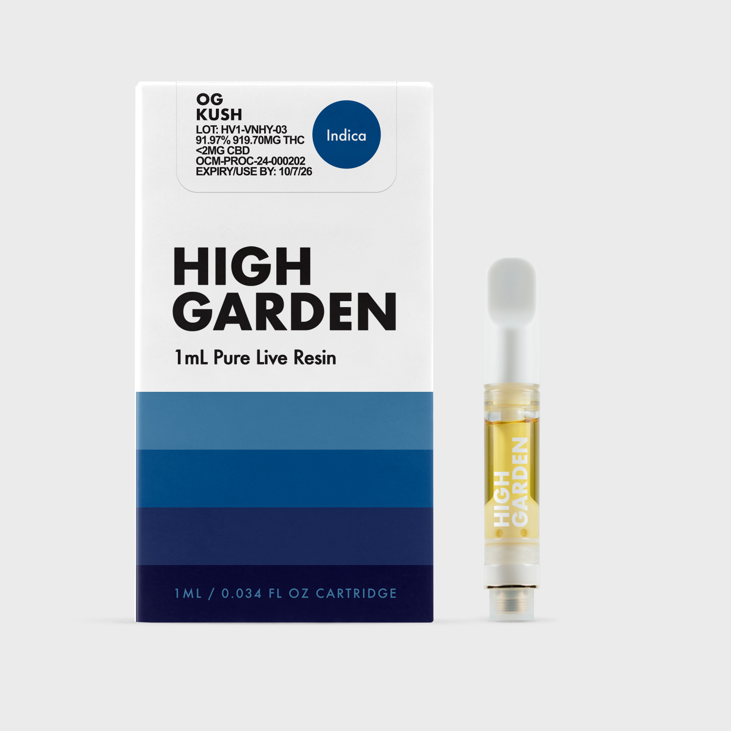 High Garden OG Kush Threaded Vape Cartridges  (Indica) 91% {1g}