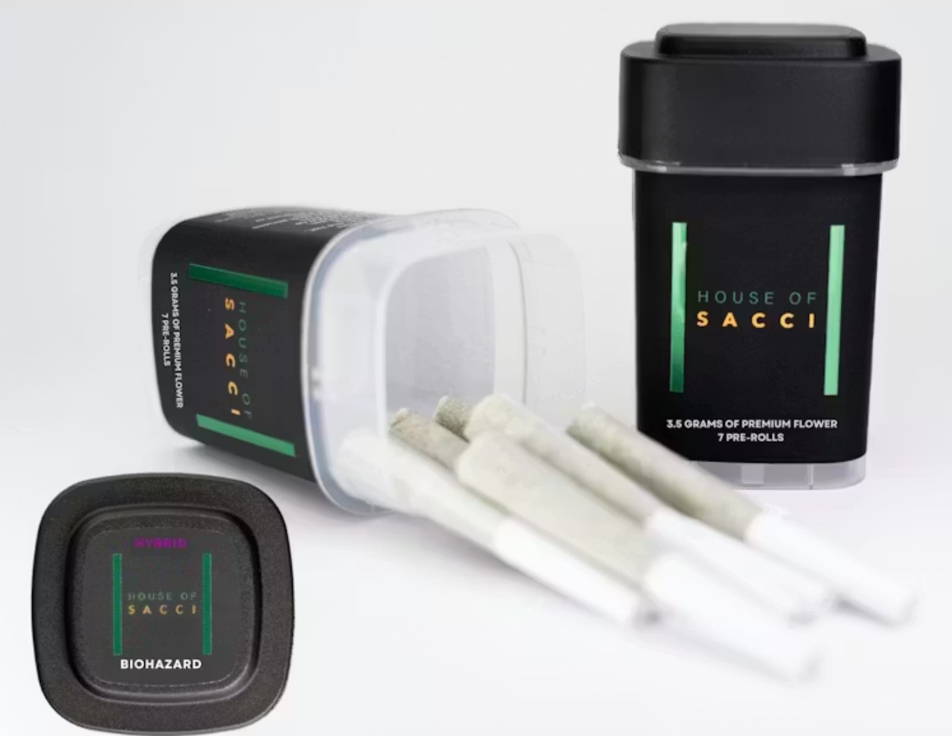 House of Sacci Biohazard Pre-Rolls 7-pack (Hybrid Indica) 26% {3.5g}