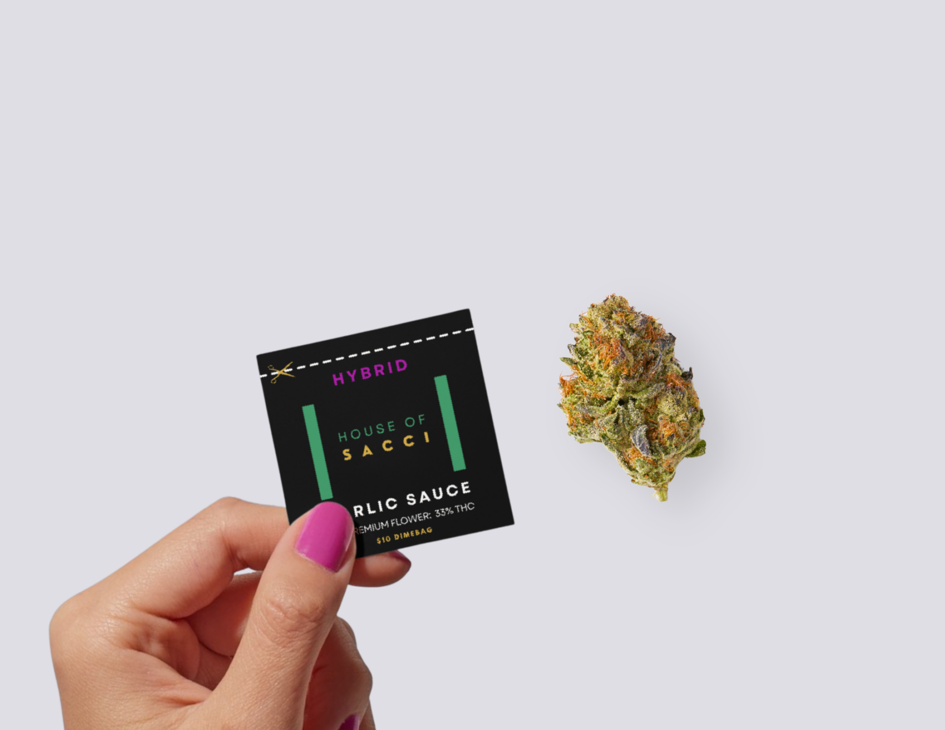 House of Sacci Garlic Sauce Dime Bag Flower  (Hybrid) 33% {0.7g}