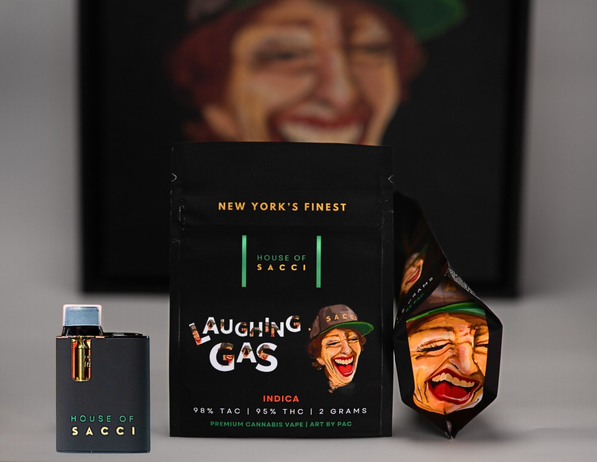 House of Sacci Laughing Gas All-In-One Vapes  (Indica) 92% {2g}