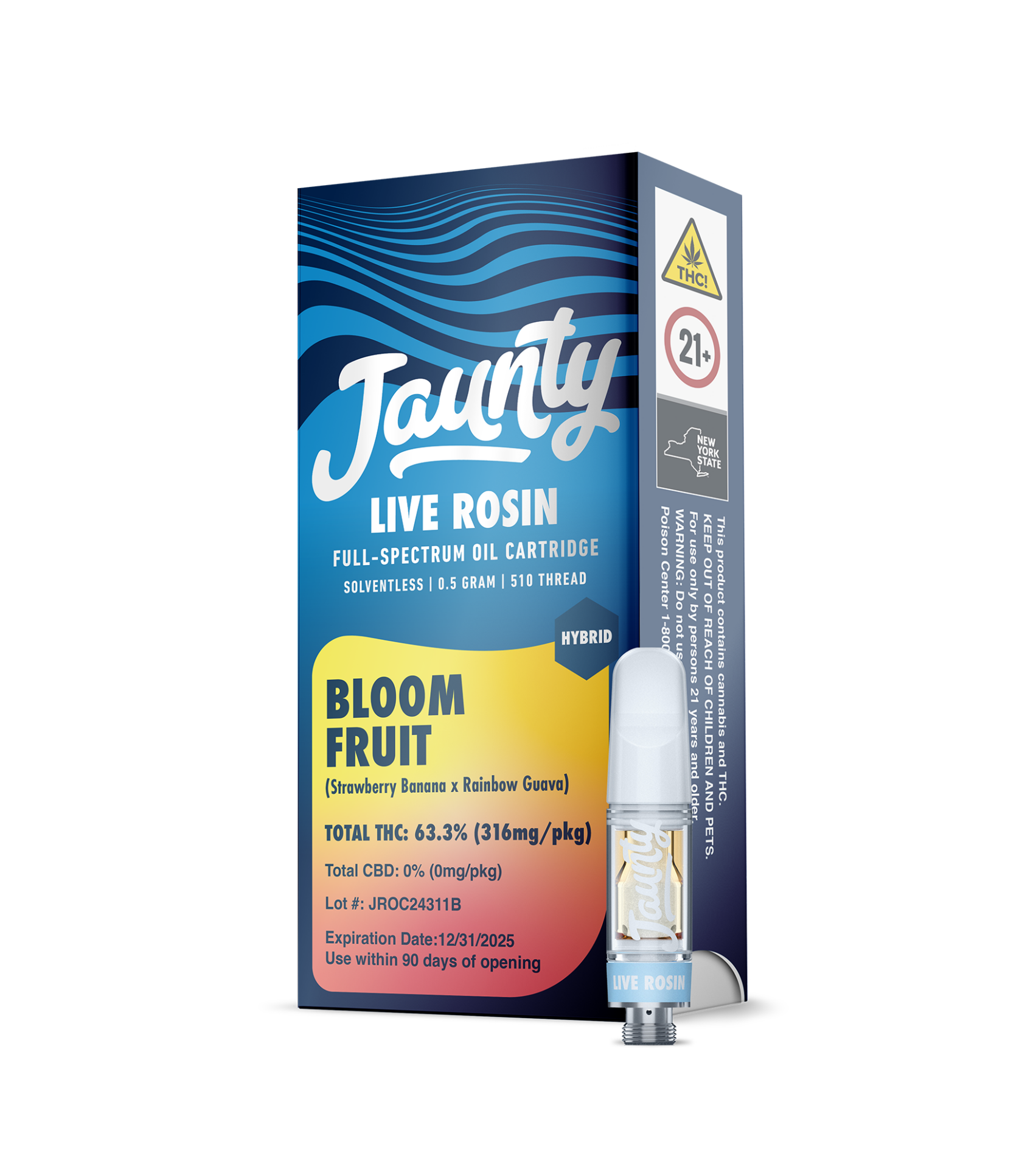 Jaunty Bloom Fruit Live Rosin Threaded Vape Cartridges  (Hybrid) 63.3% {.5g}