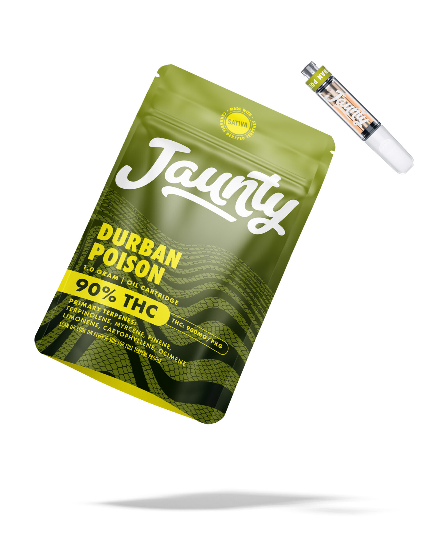 Jaunty Durban Poison Threaded Vape Cartridges  (Sativa) 90% {1g}