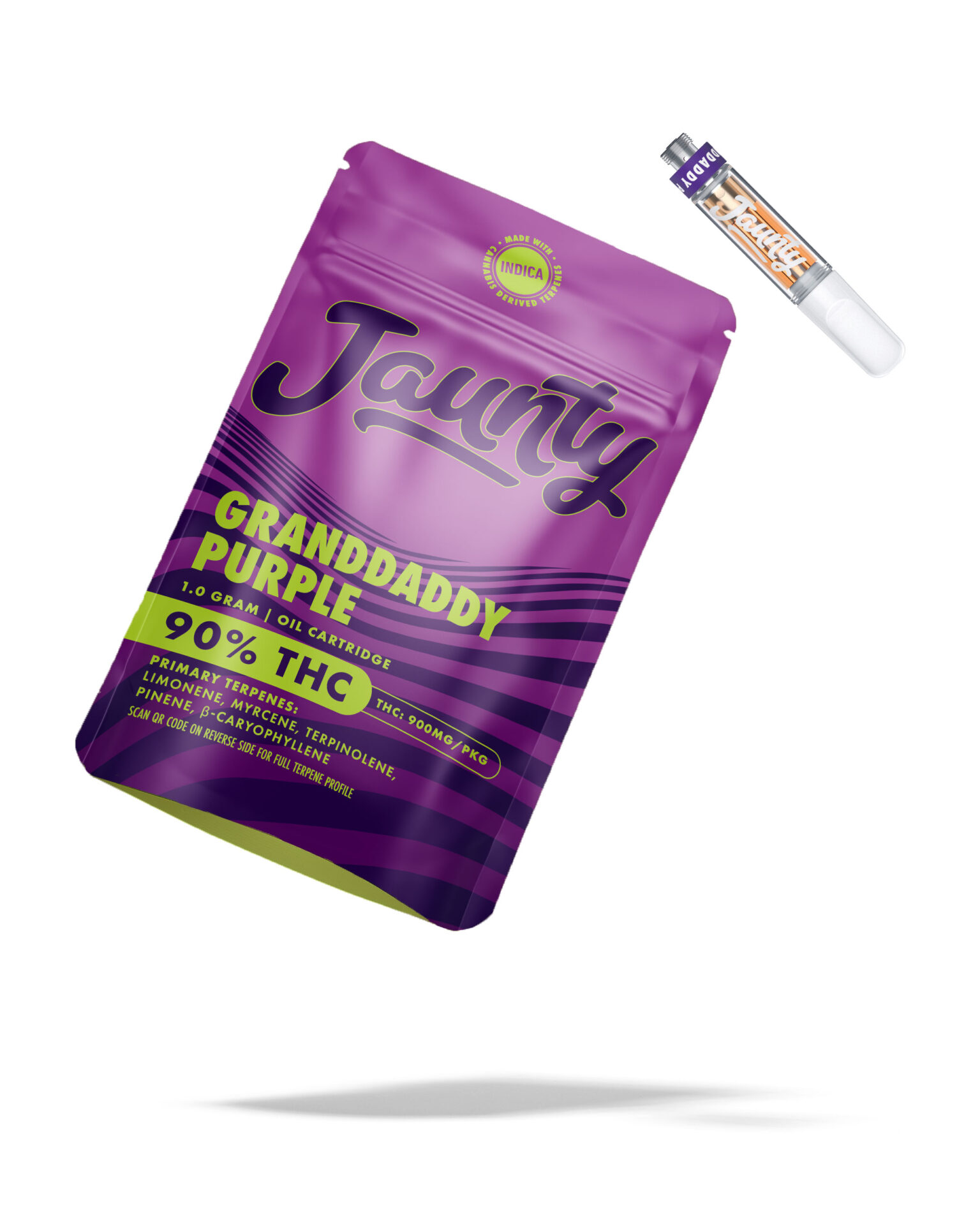 Jaunty Grand Daddy Purple Threaded Vape Cartridges  (Indica) 90% {1g}