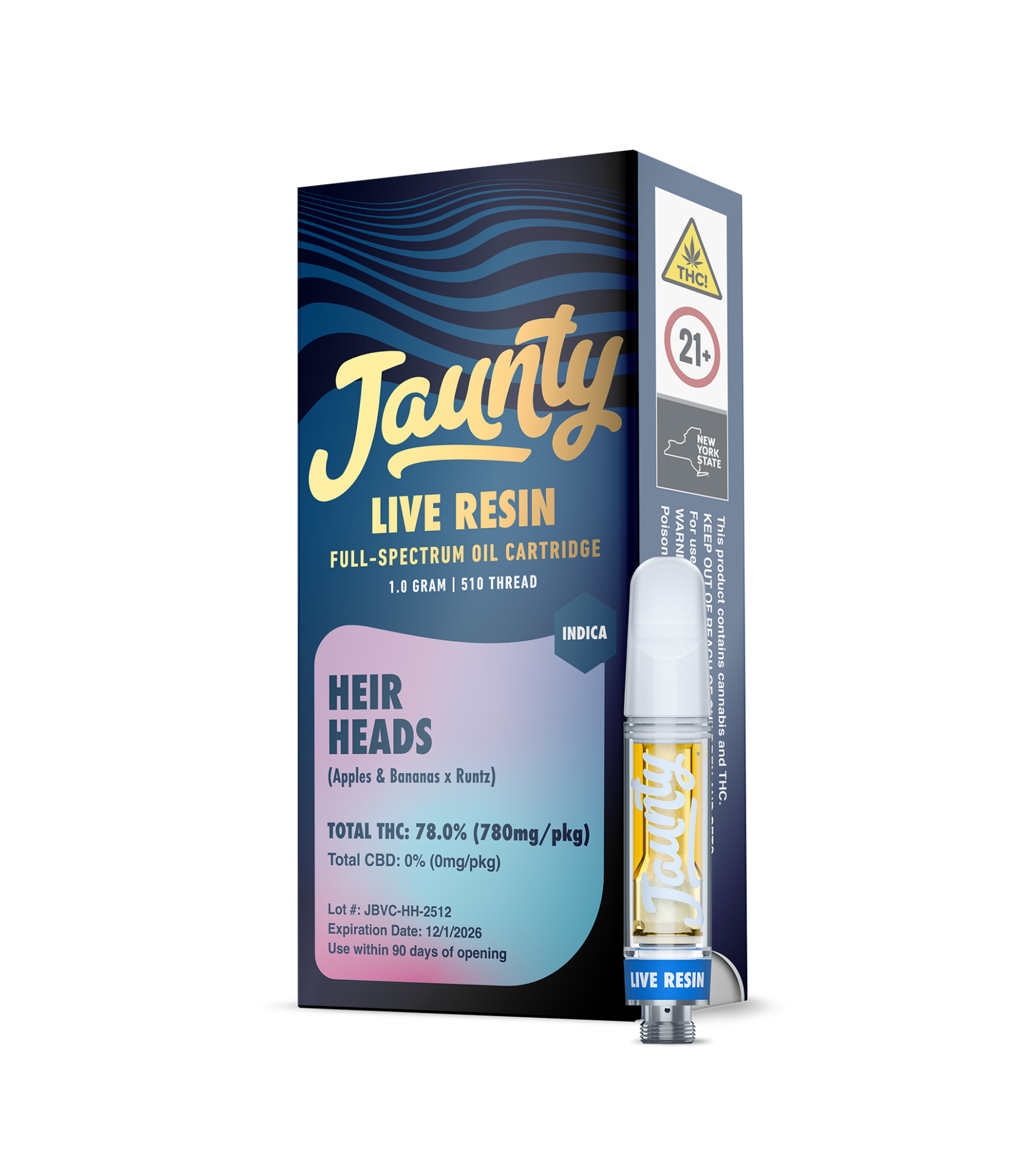 Jaunty Heir Heads Live Resin Threaded Vape Cartridges  (Indica) 77.96% {1g}