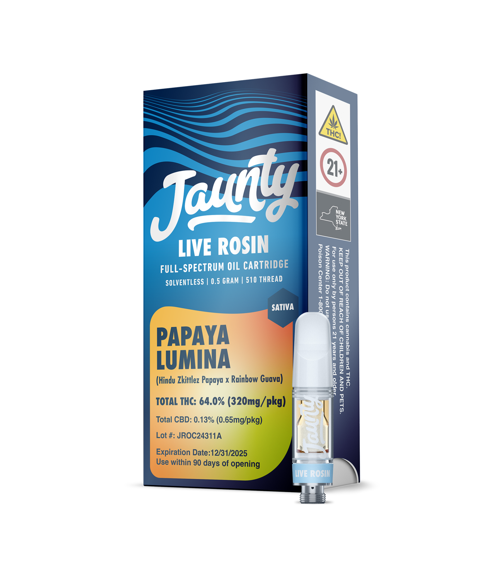 Jaunty Papaya Lumina Live Rosin Threaded Vape Cartridges (Sativa) 64% {.5g}
